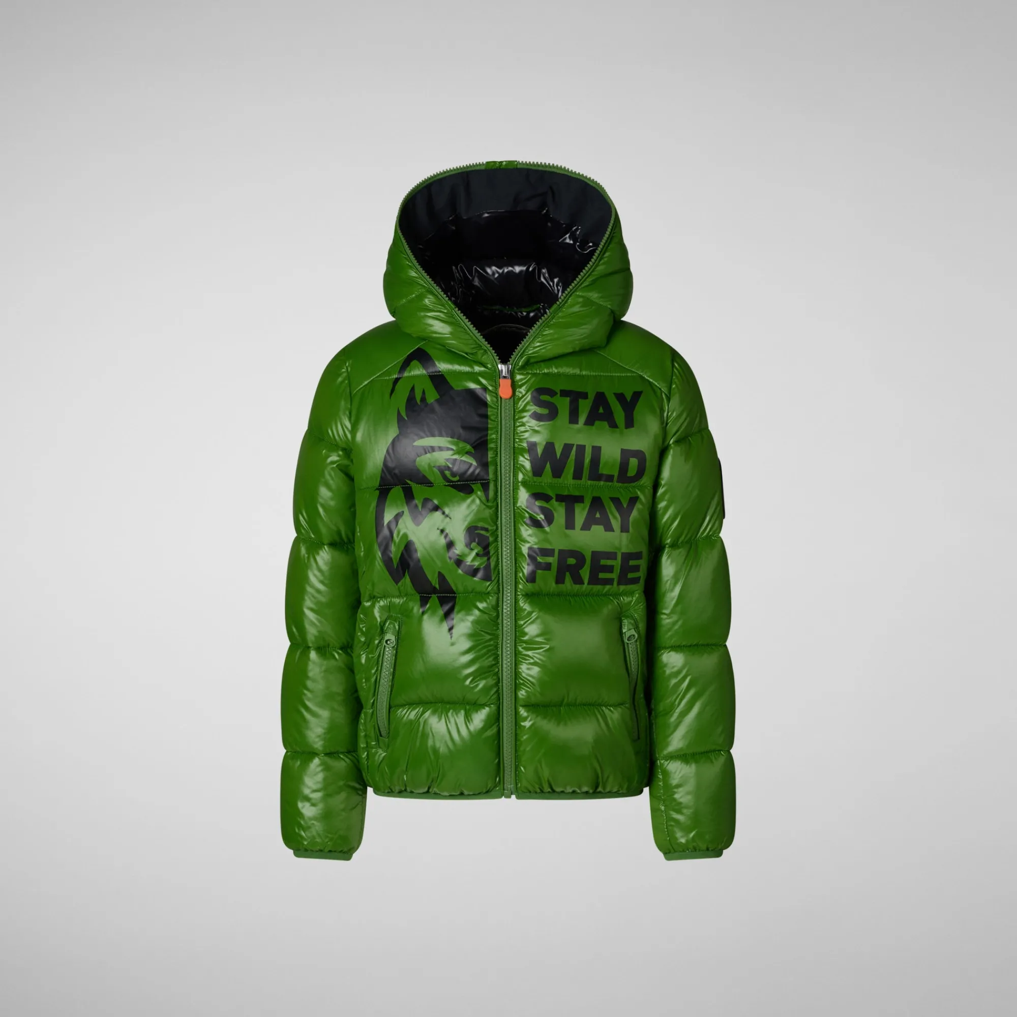 Best Sale Save The Duck Boys' animal free Puffer jacket Keegan in grass green wolf print