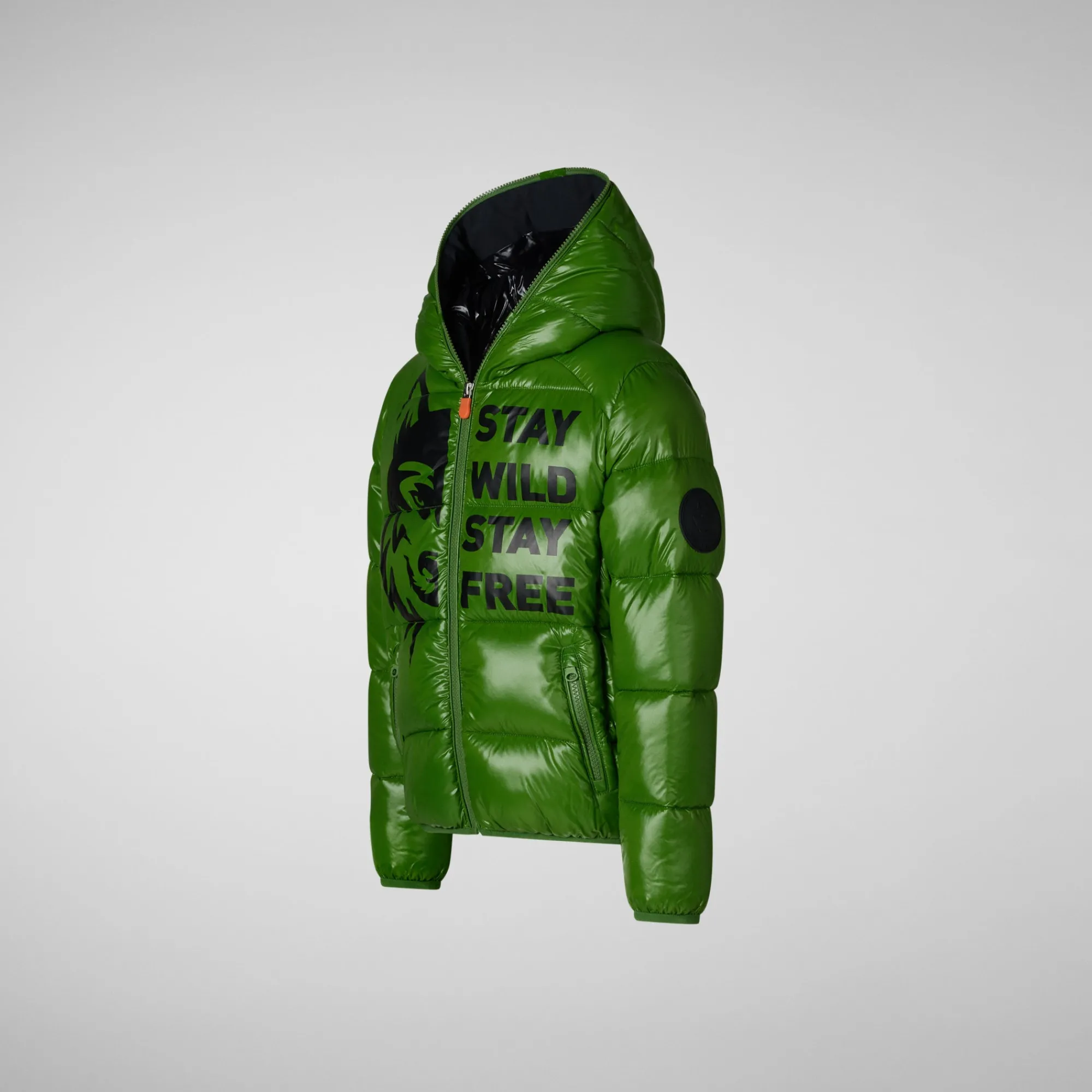 Best Sale Save The Duck Boys' animal free Puffer jacket Keegan in grass green wolf print