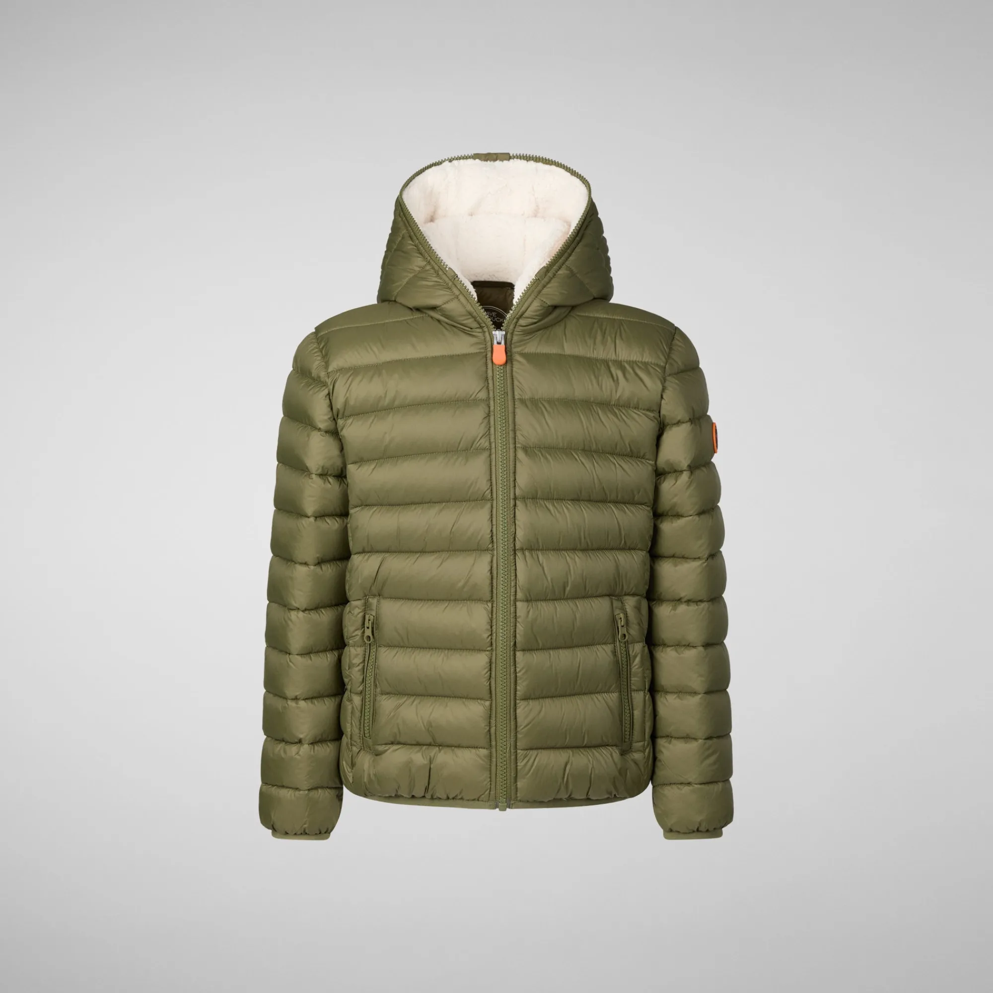 Cheap Save The Duck Boys' animal free Puffer jacket with teddy lining Finnegan in dusty olive