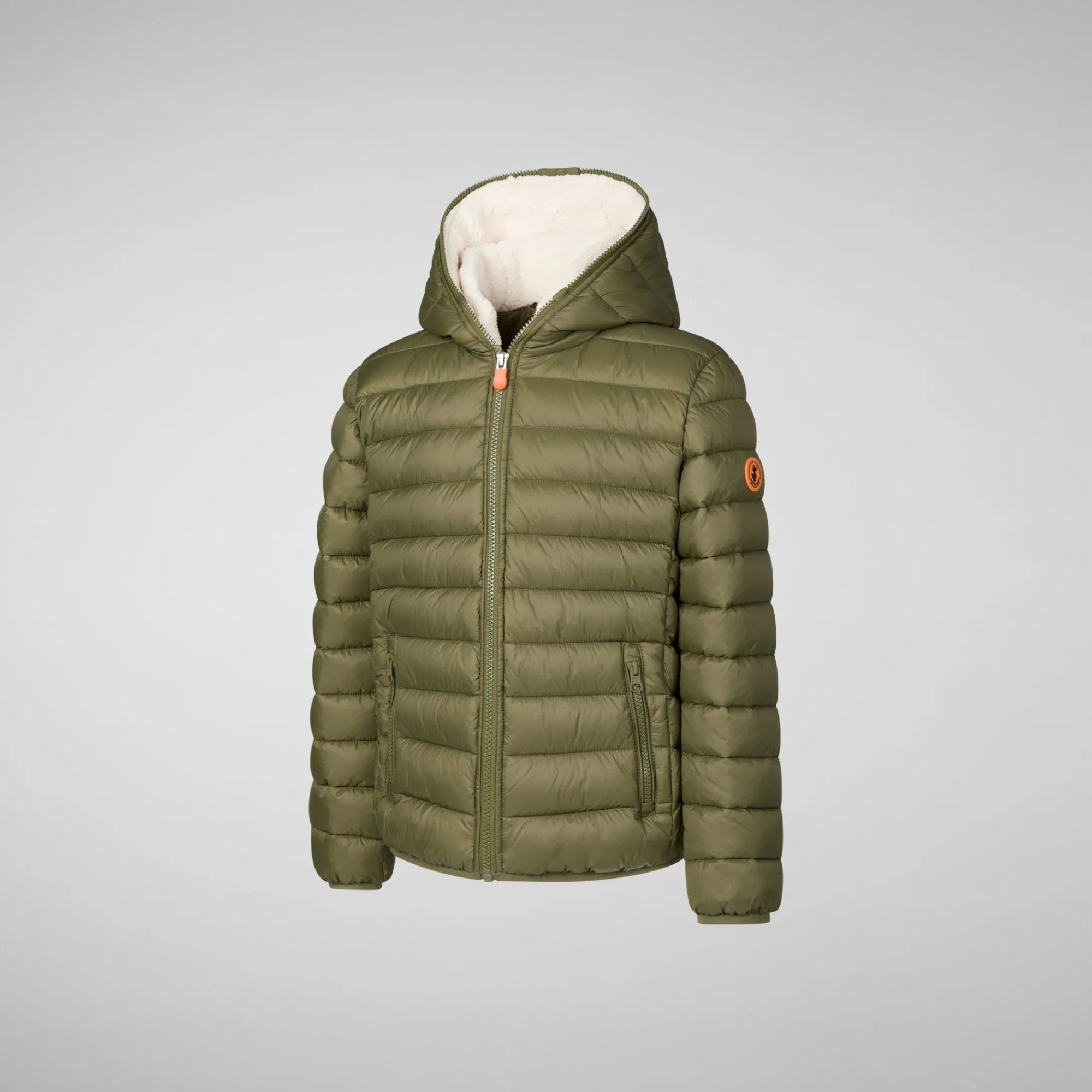 Cheap Save The Duck Boys' animal free Puffer jacket with teddy lining Finnegan in dusty olive
