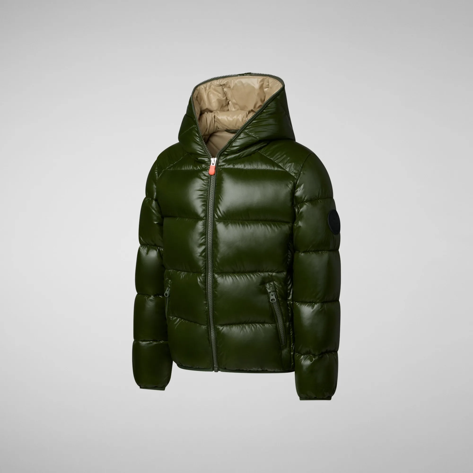 Clearance Save The Duck Boys' Hooded Animal free Puffer Jacket Artie in Pine Green