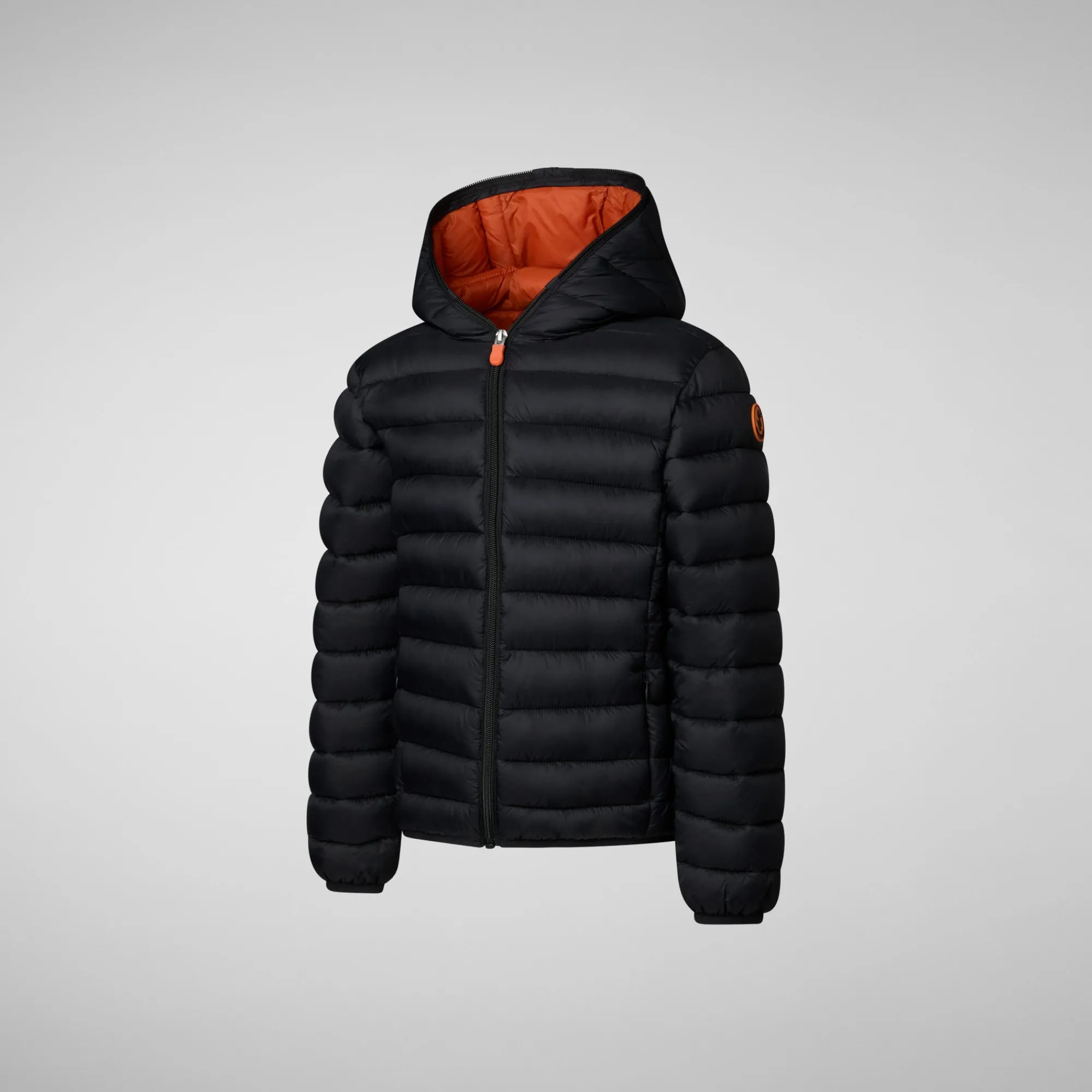 New Save The Duck Boys' Hooded Animal free Puffer Jacket Dony in Black with Ginger Lining