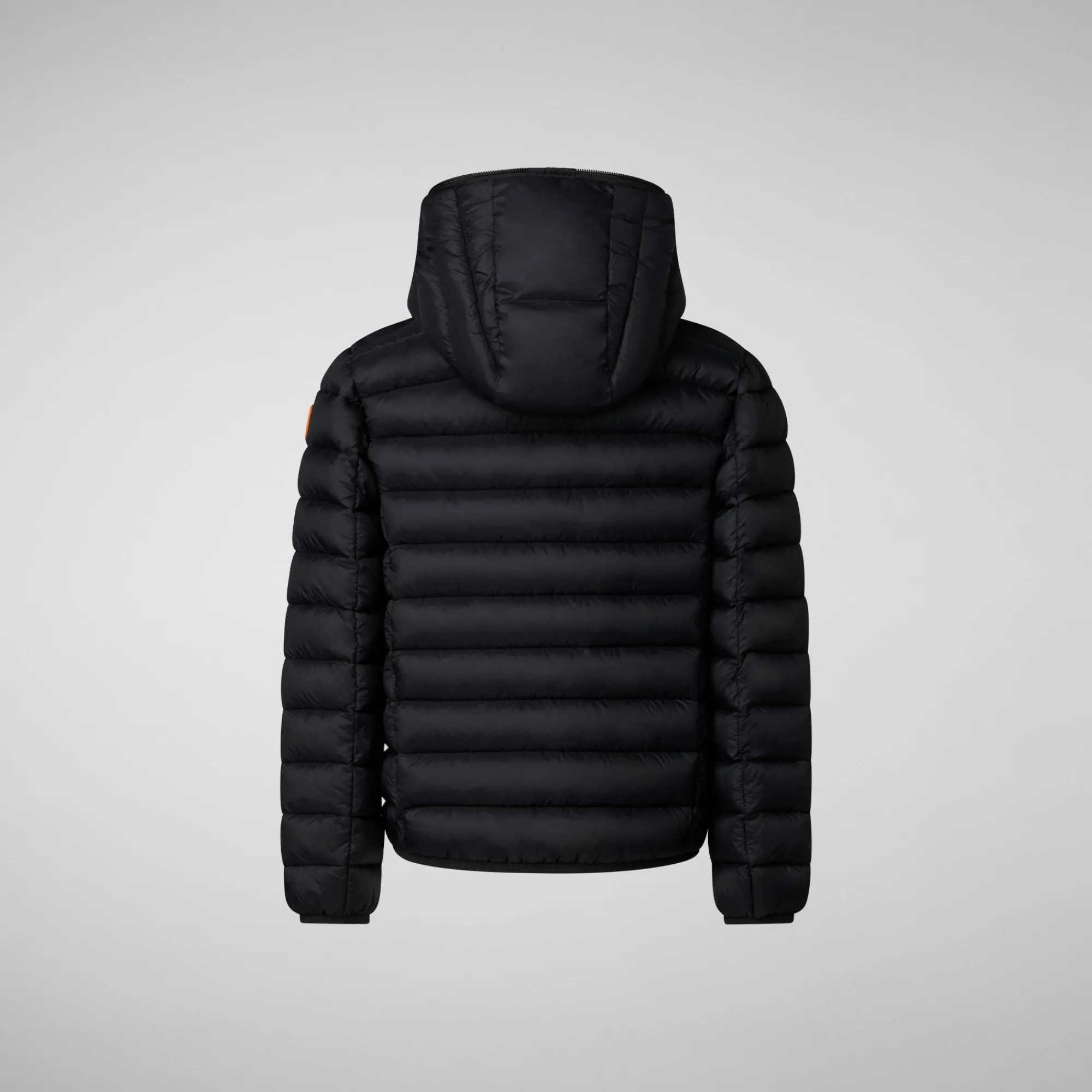 New Save The Duck Boys' Hooded Animal free Puffer Jacket Dony in Black with Ginger Lining