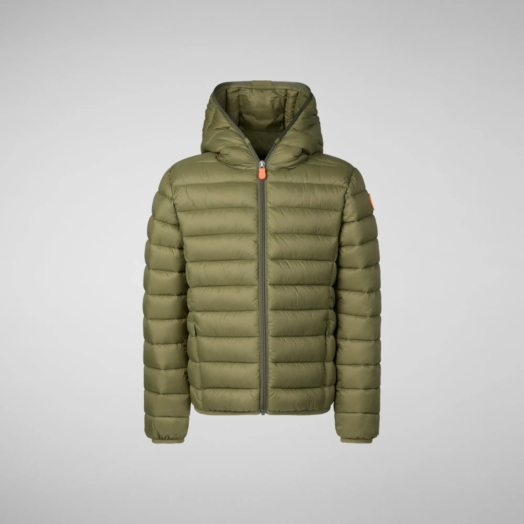 Shop Save The Duck Boys' Hooded Animal free Puffer Jacket Dony in dusty olive