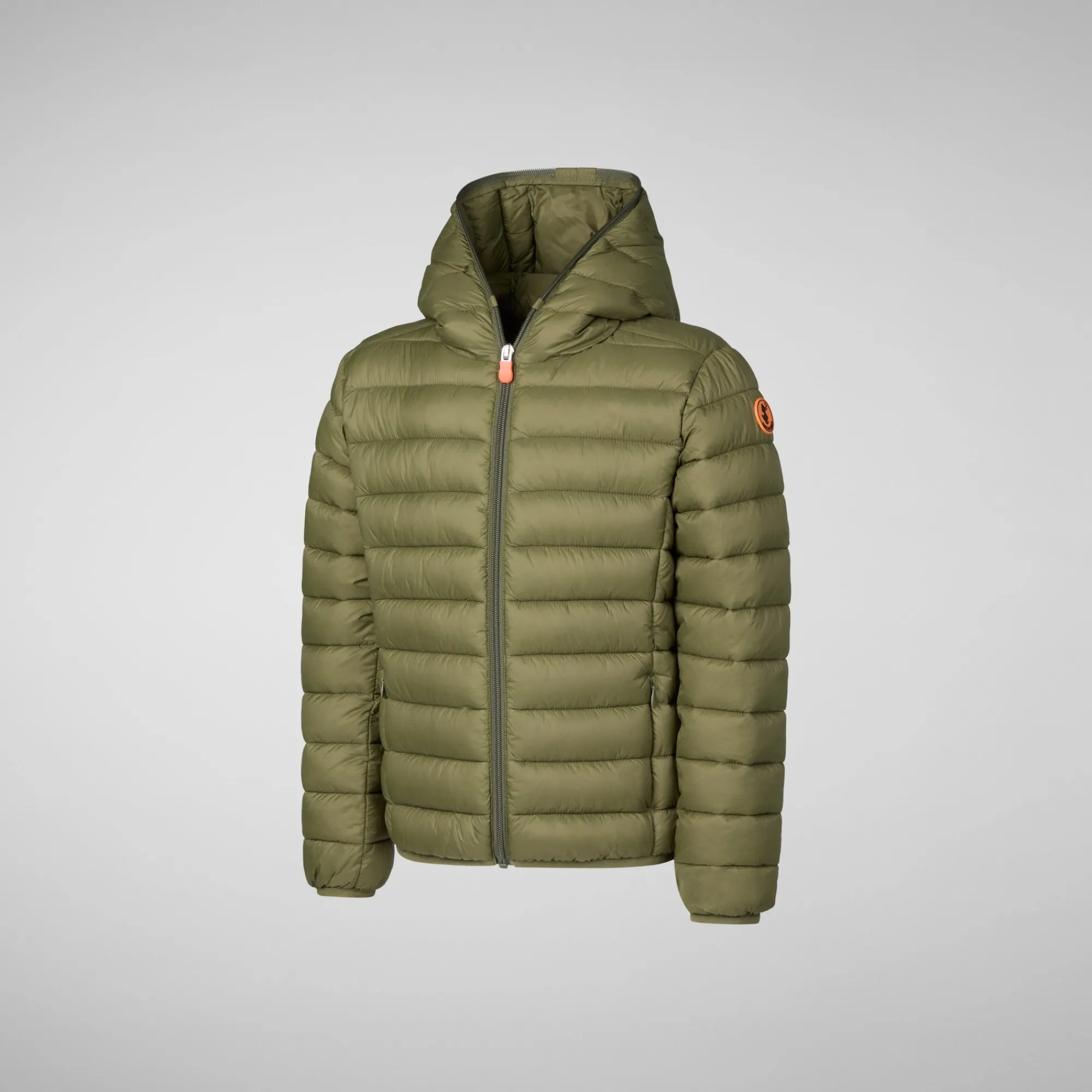 Shop Save The Duck Boys' Hooded Animal free Puffer Jacket Dony in dusty olive