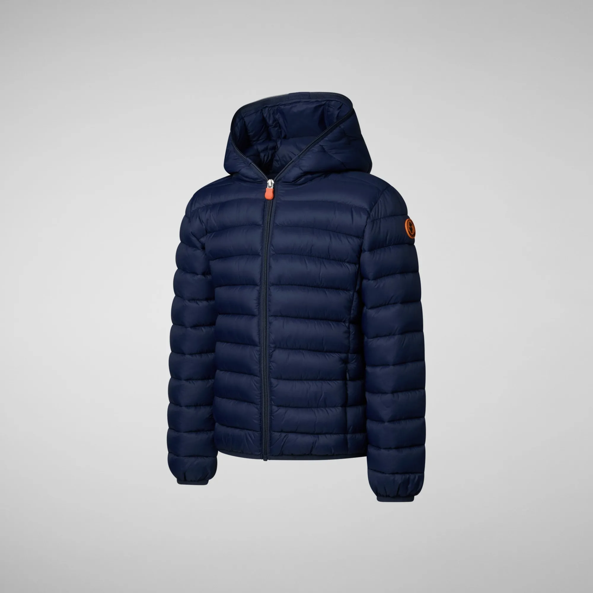 Shop Save The Duck Boys' Hooded Animal free Puffer Jacket Dony in Navy blue