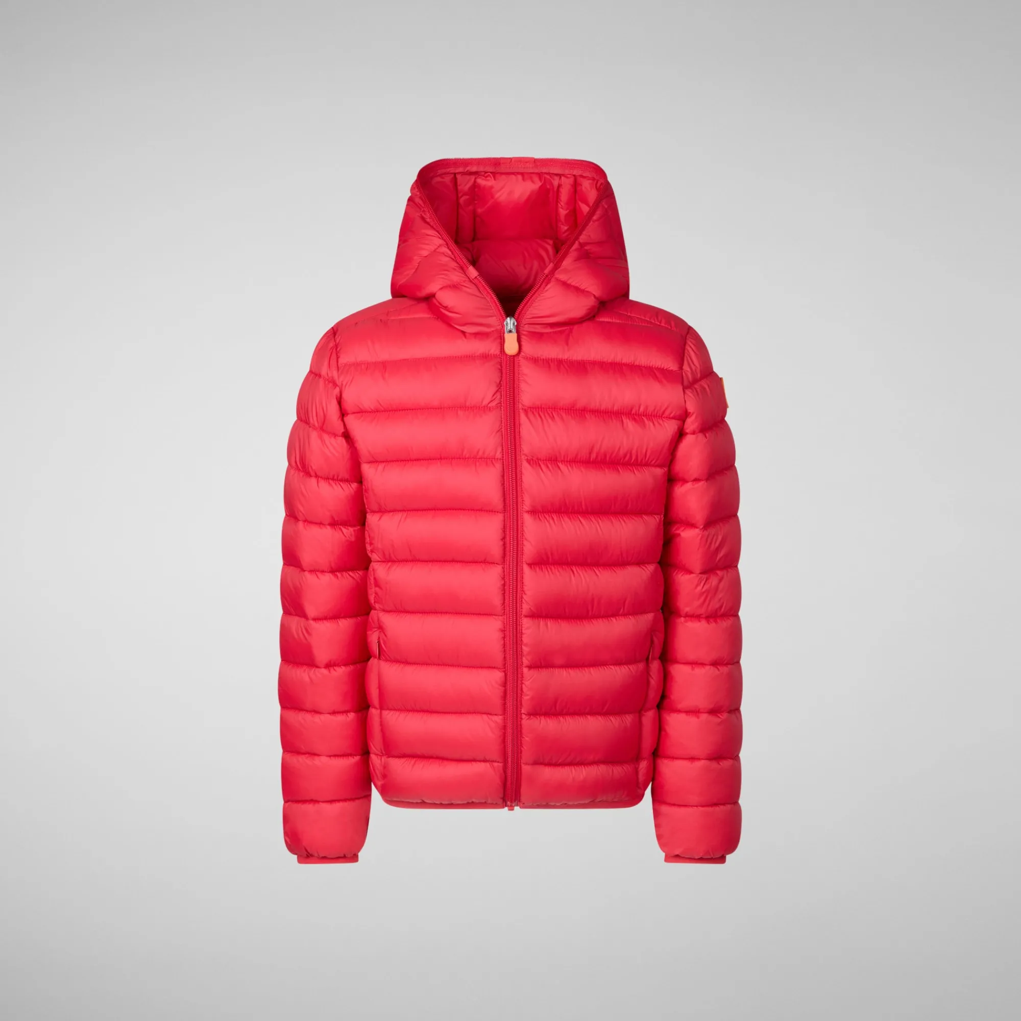 New Save The Duck Boys' Hooded Animal free Puffer Jacket Dony in Tango Red