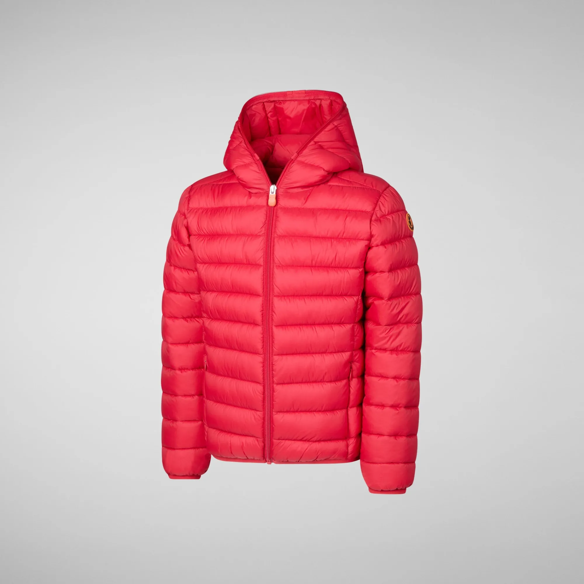 New Save The Duck Boys' Hooded Animal free Puffer Jacket Dony in Tango Red