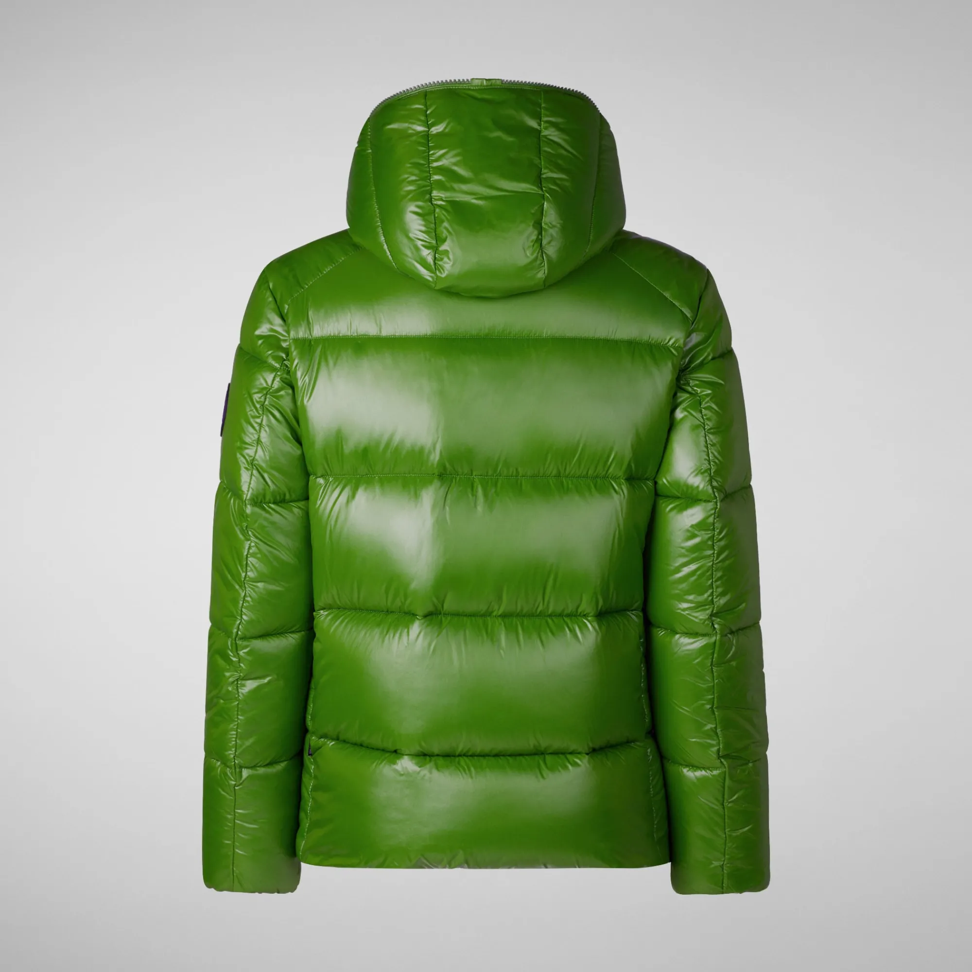Outlet Save The Duck Men's animal free hooded Animal free Puffer jacket Evander in grass green wolf print GrassGreenWolfPrint