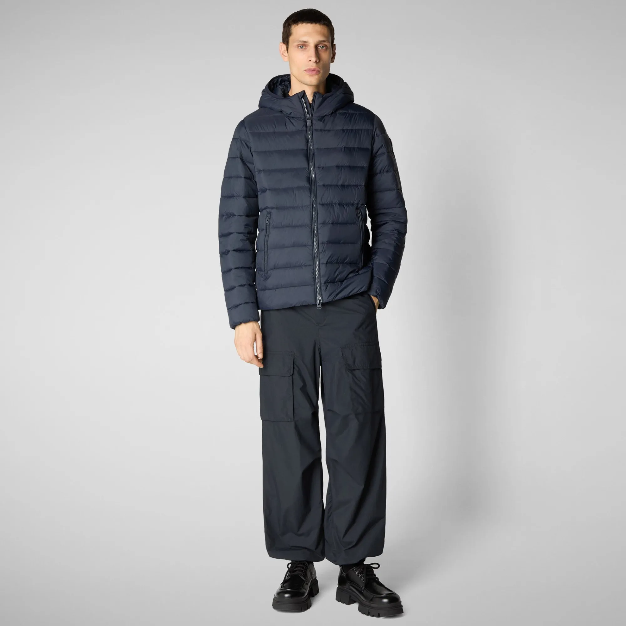 Cheap Save The Duck Men's  animal free hooded Animal free Puffer jacket Hector in blue black BlueBlack