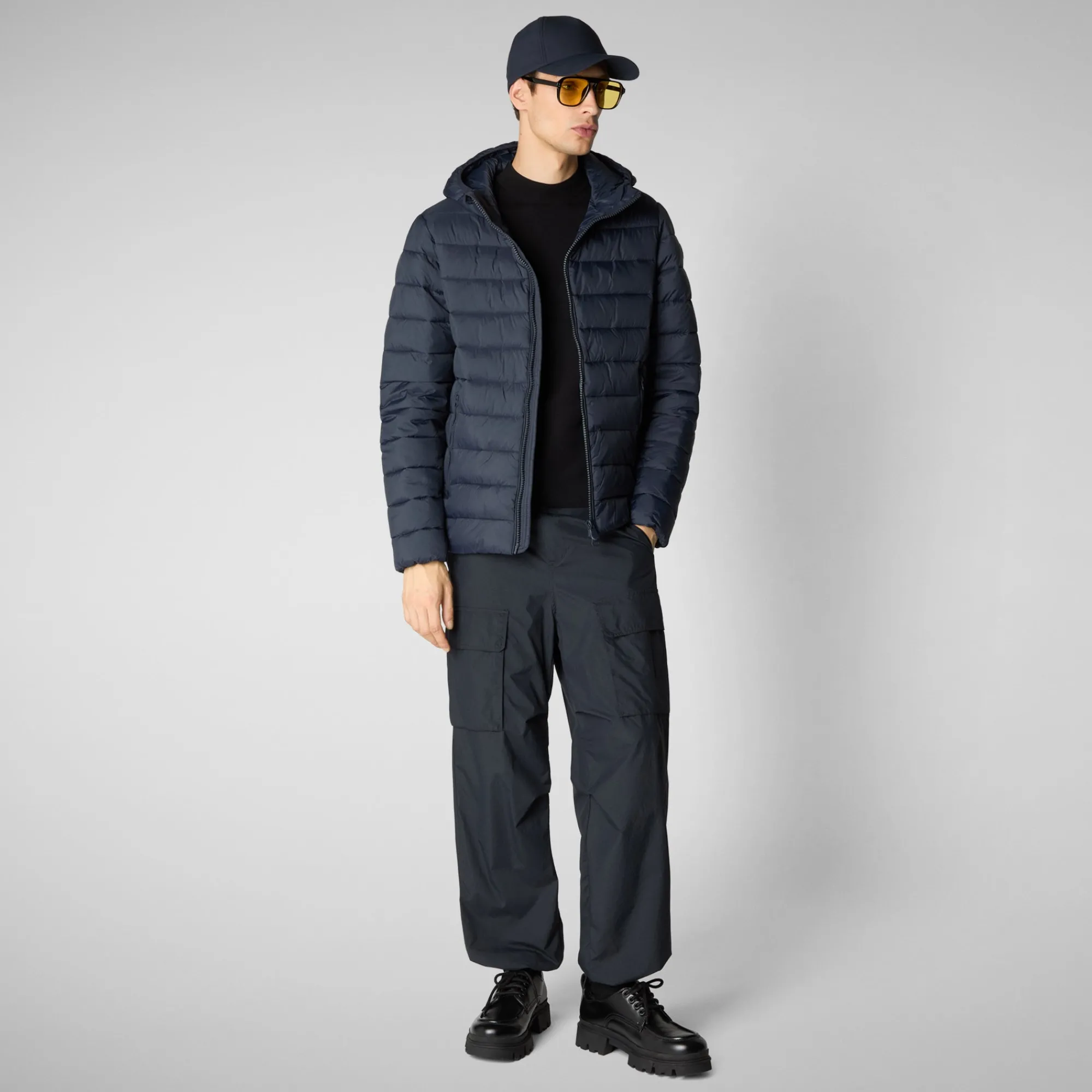 Cheap Save The Duck Men's  animal free hooded Animal free Puffer jacket Hector in blue black BlueBlack