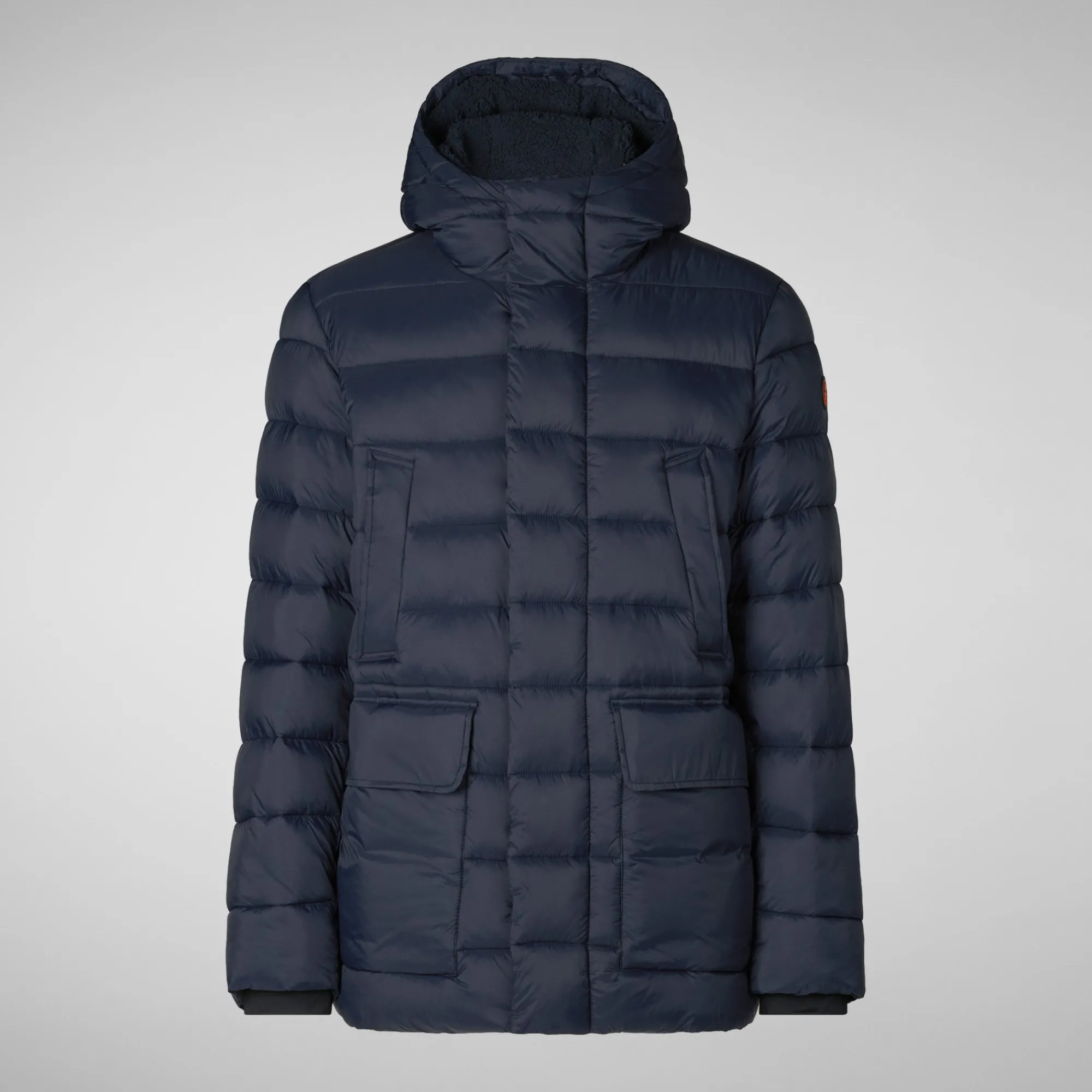 Best Sale Save The Duck Men's animal free hooded Animal free Puffer jacket Lyle in blue black BlueBlack