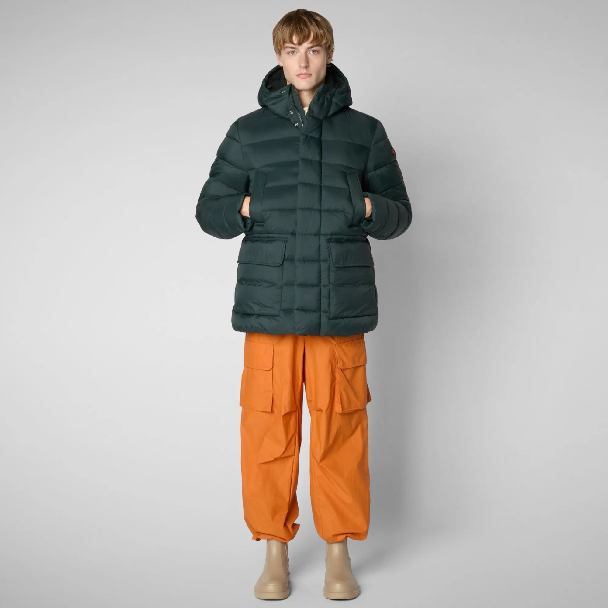 Cheap Save The Duck Men's animal free hooded Animal free Puffer jacket Lyle in green black GreenBlack