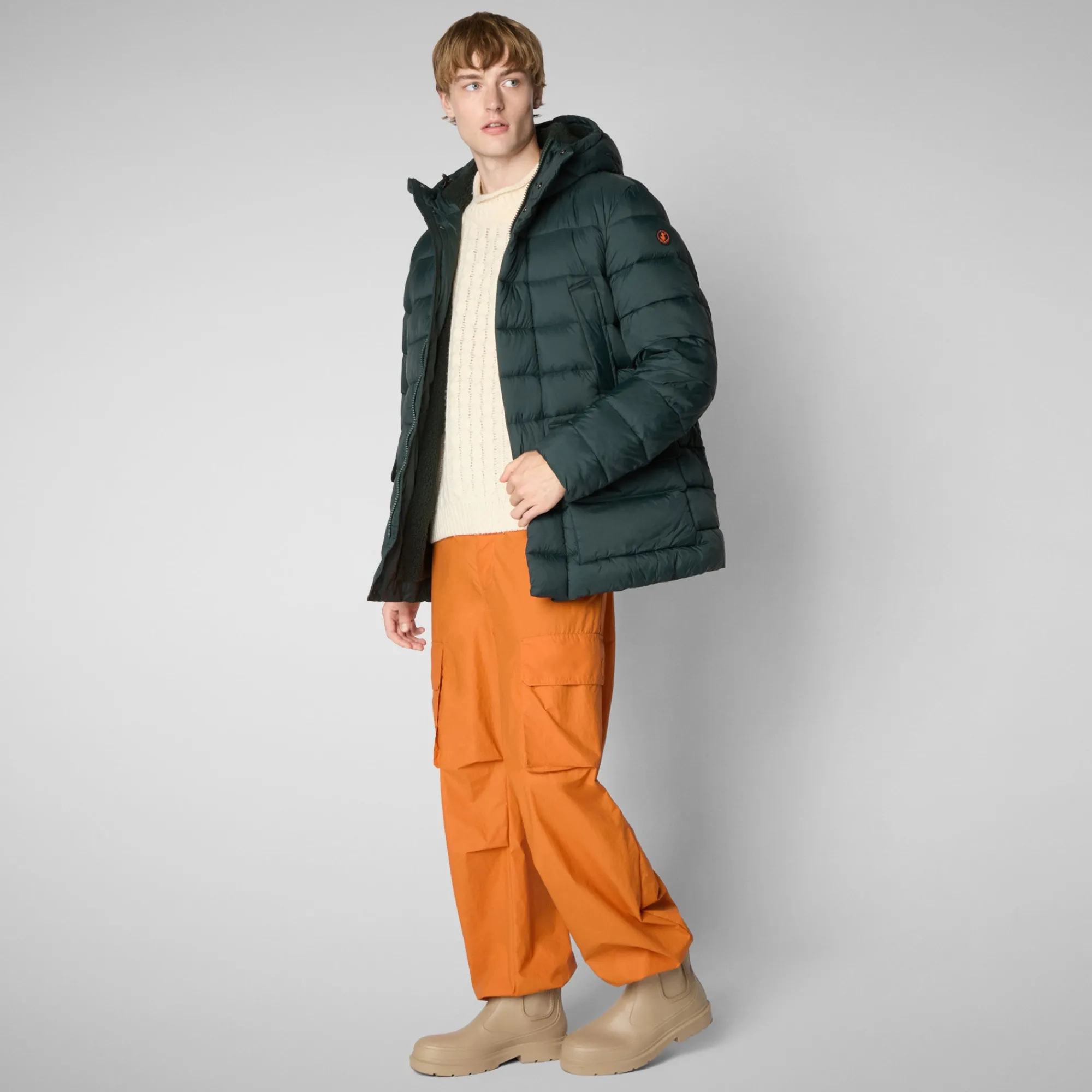 Cheap Save The Duck Men's animal free hooded Animal free Puffer jacket Lyle in green black GreenBlack