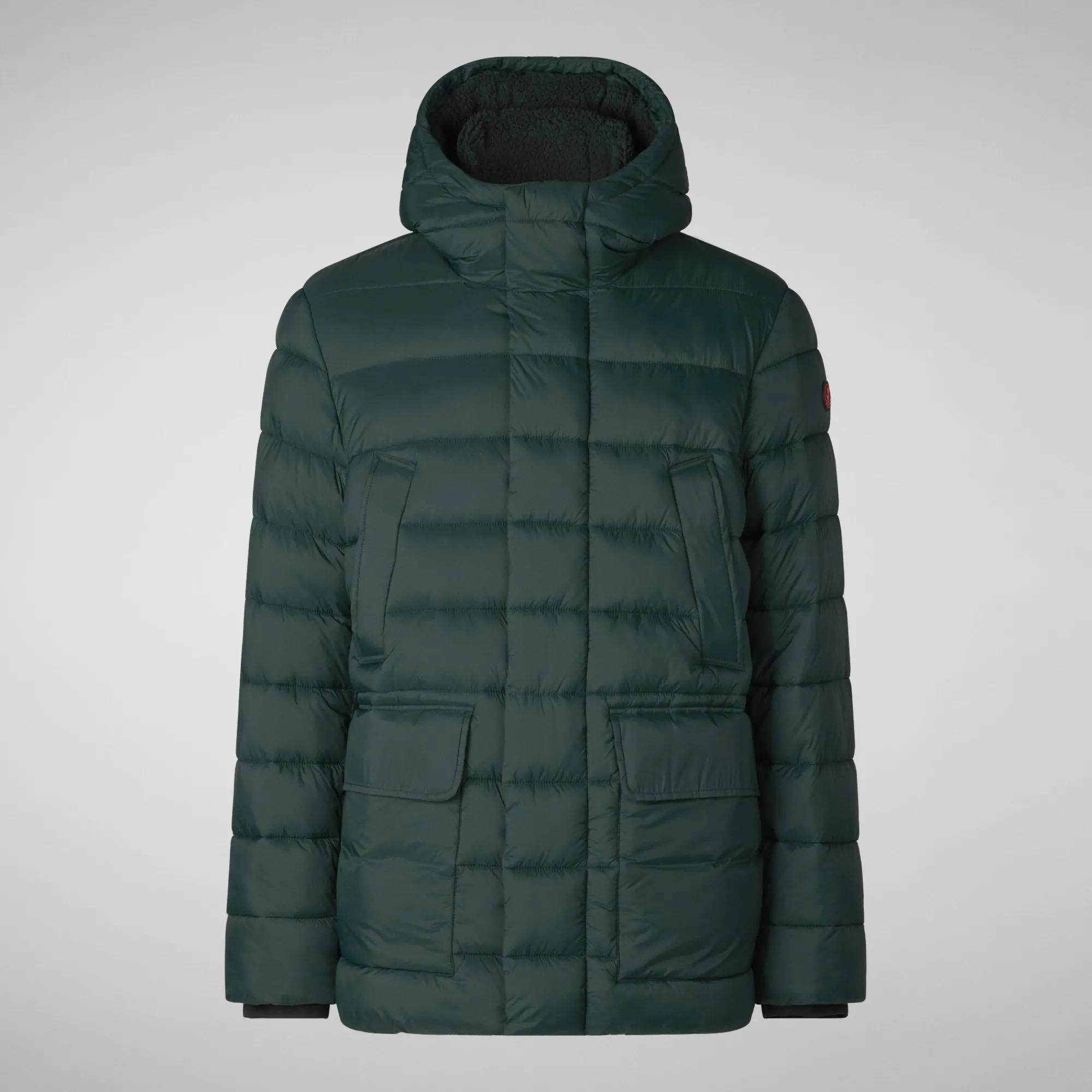 Cheap Save The Duck Men's animal free hooded Animal free Puffer jacket Lyle in green black GreenBlack