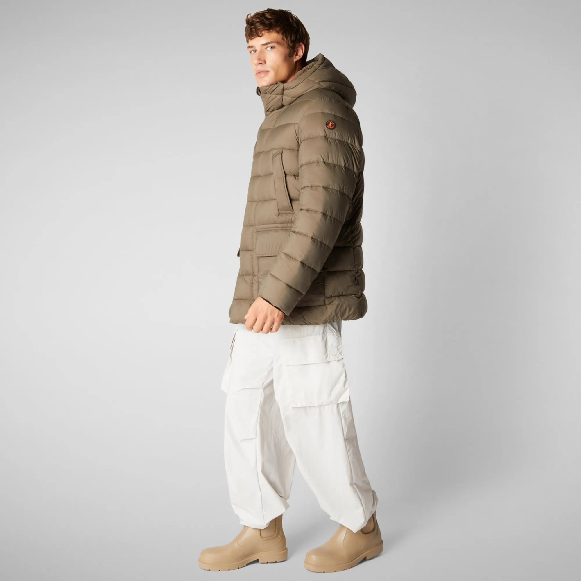 Sale Save The Duck Men's  animal free hooded Animal free Puffer jacket Lyle in mud grey Mudgrey