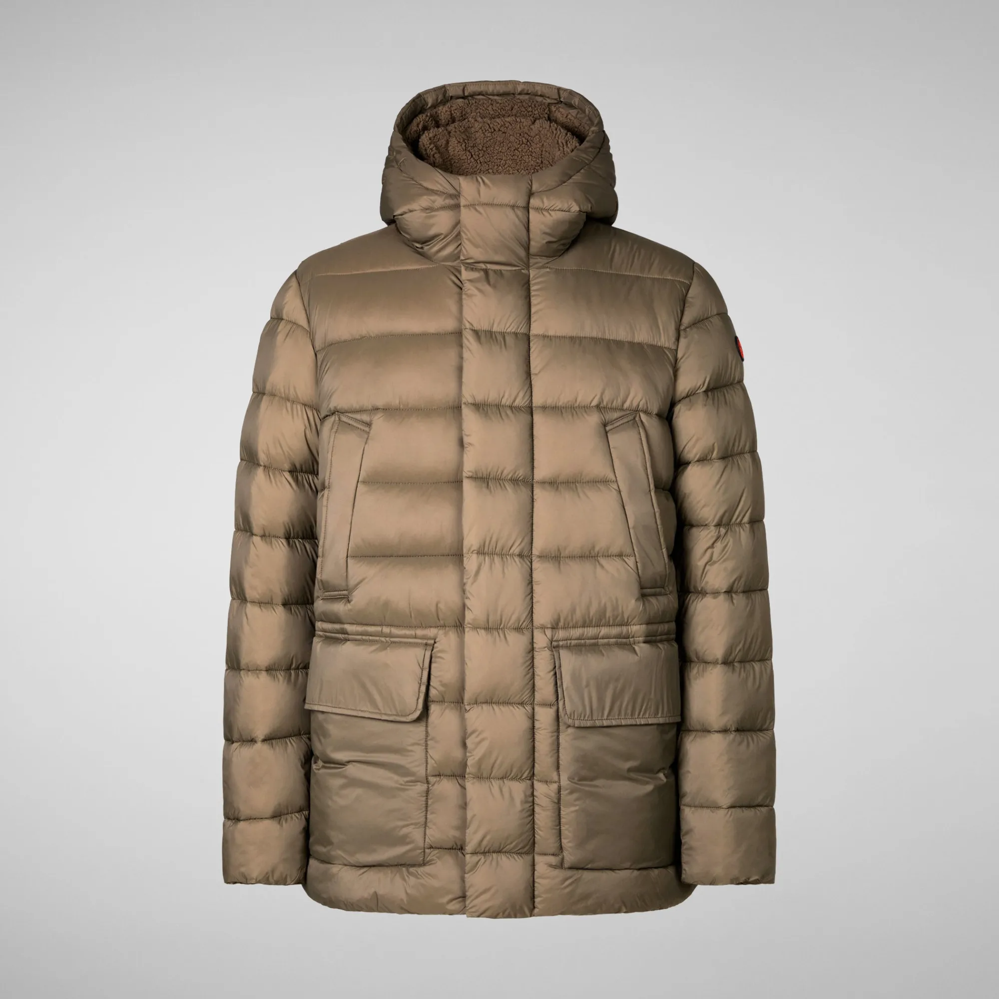 Sale Save The Duck Men's  animal free hooded Animal free Puffer jacket Lyle in mud grey Mudgrey