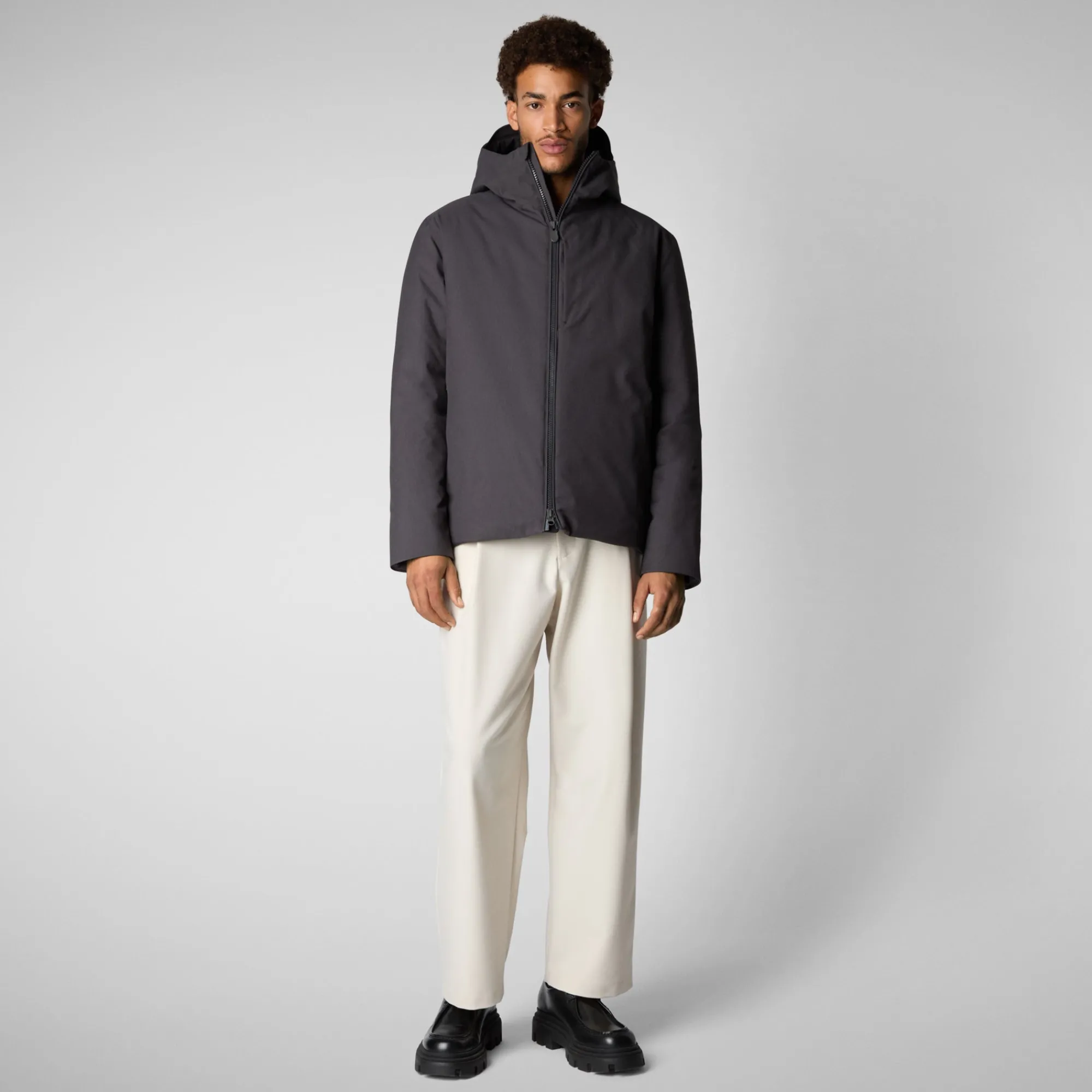 Discount Save The Duck Men's animal free hooded jacket Barnaby in CHARCOAL GREY MELANGE Greymelange