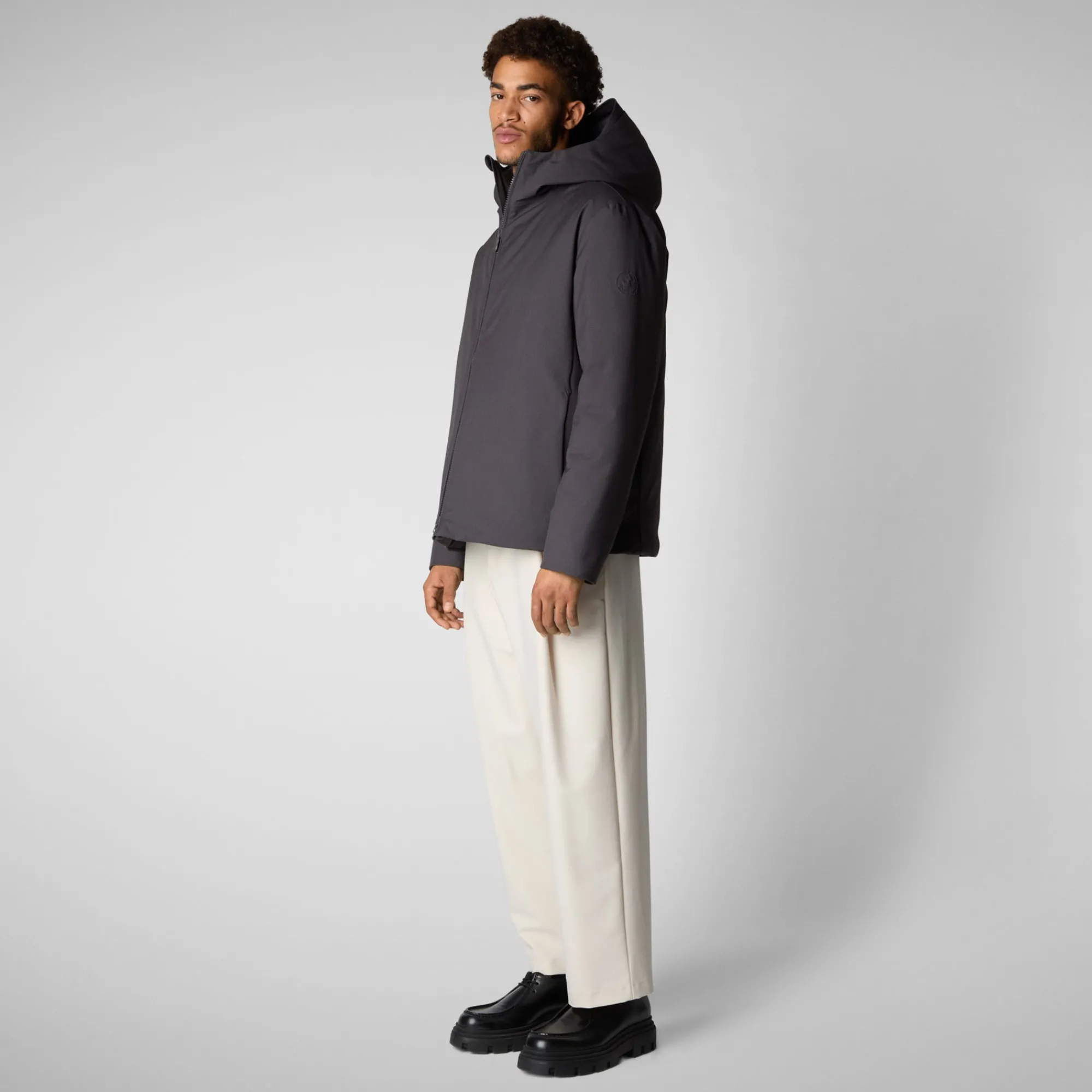 Discount Save The Duck Men's animal free hooded jacket Barnaby in CHARCOAL GREY MELANGE Greymelange