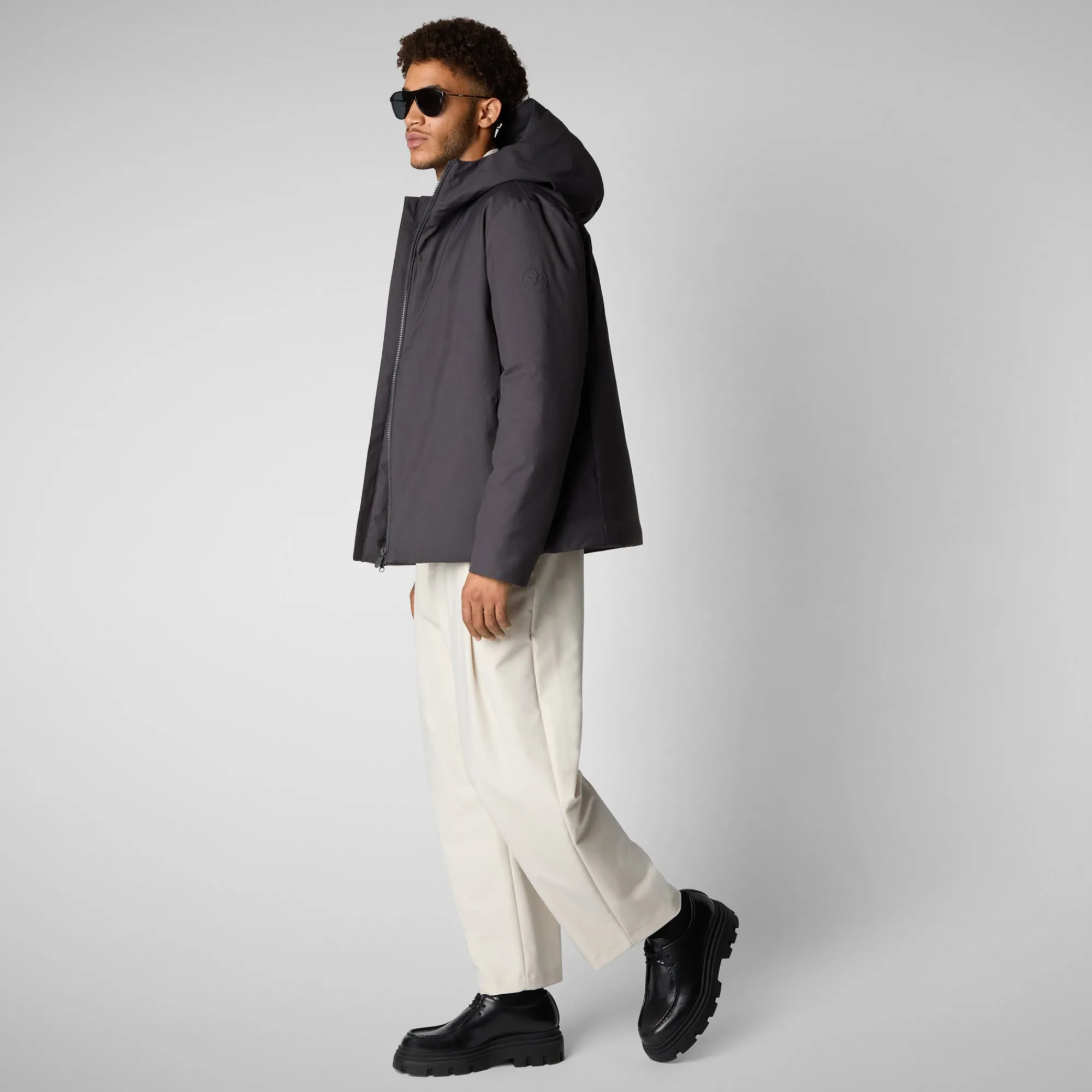 Discount Save The Duck Men's animal free hooded jacket Barnaby in CHARCOAL GREY MELANGE Greymelange
