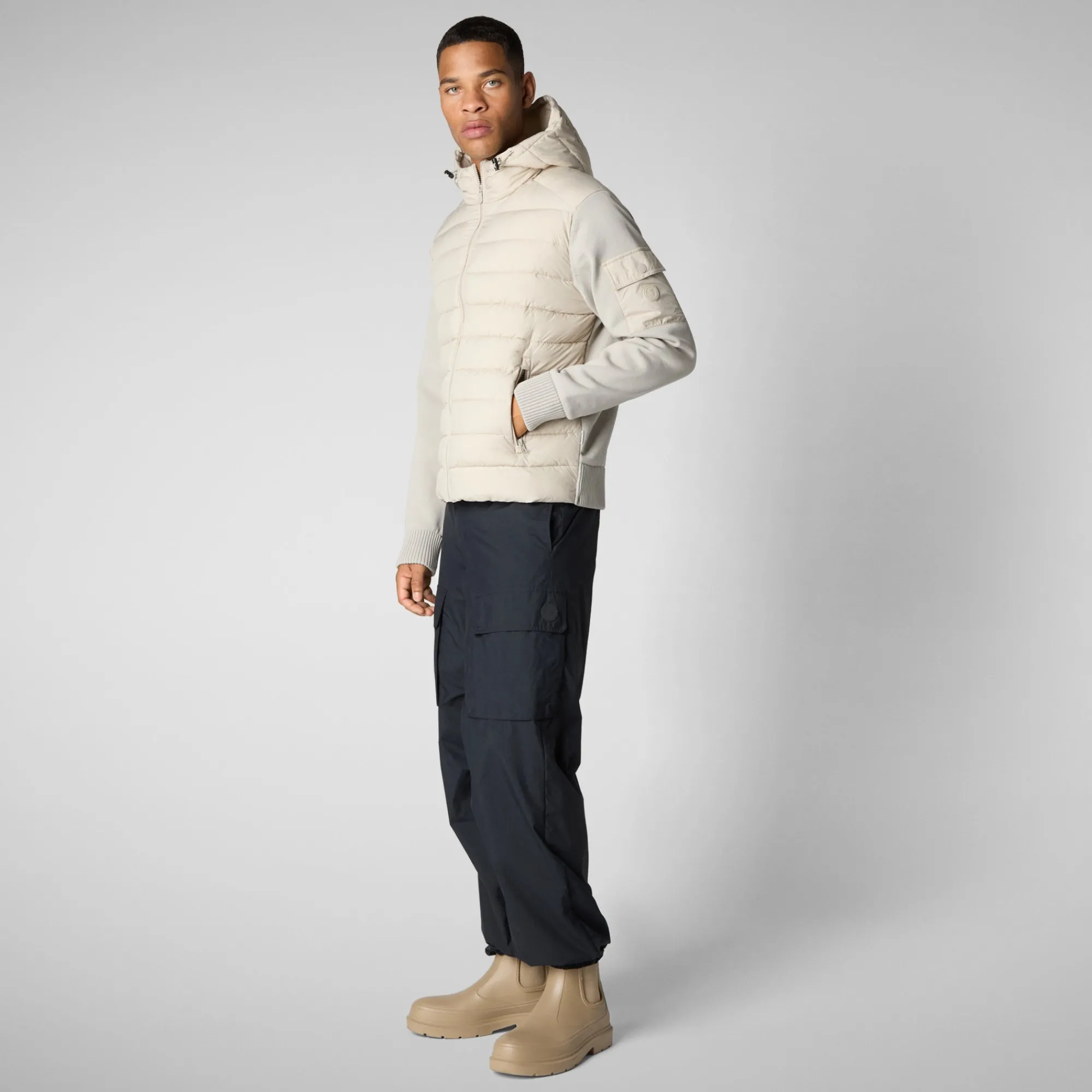 Best Sale Save The Duck Men's  animal free Puffer jacket Torin in rainy beige RainyBeige