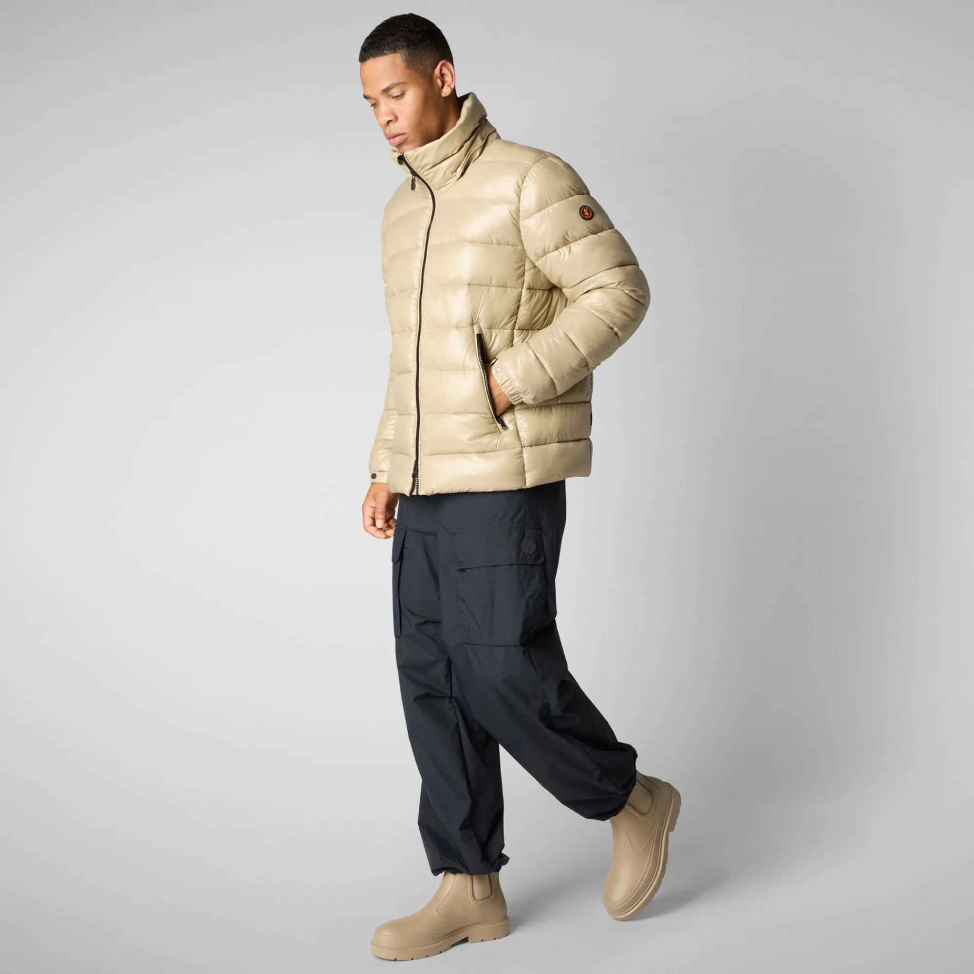 Best Save The Duck Men's  Florian Hooded Animal free Puffer Jacket in Wood Beige WoodBeige