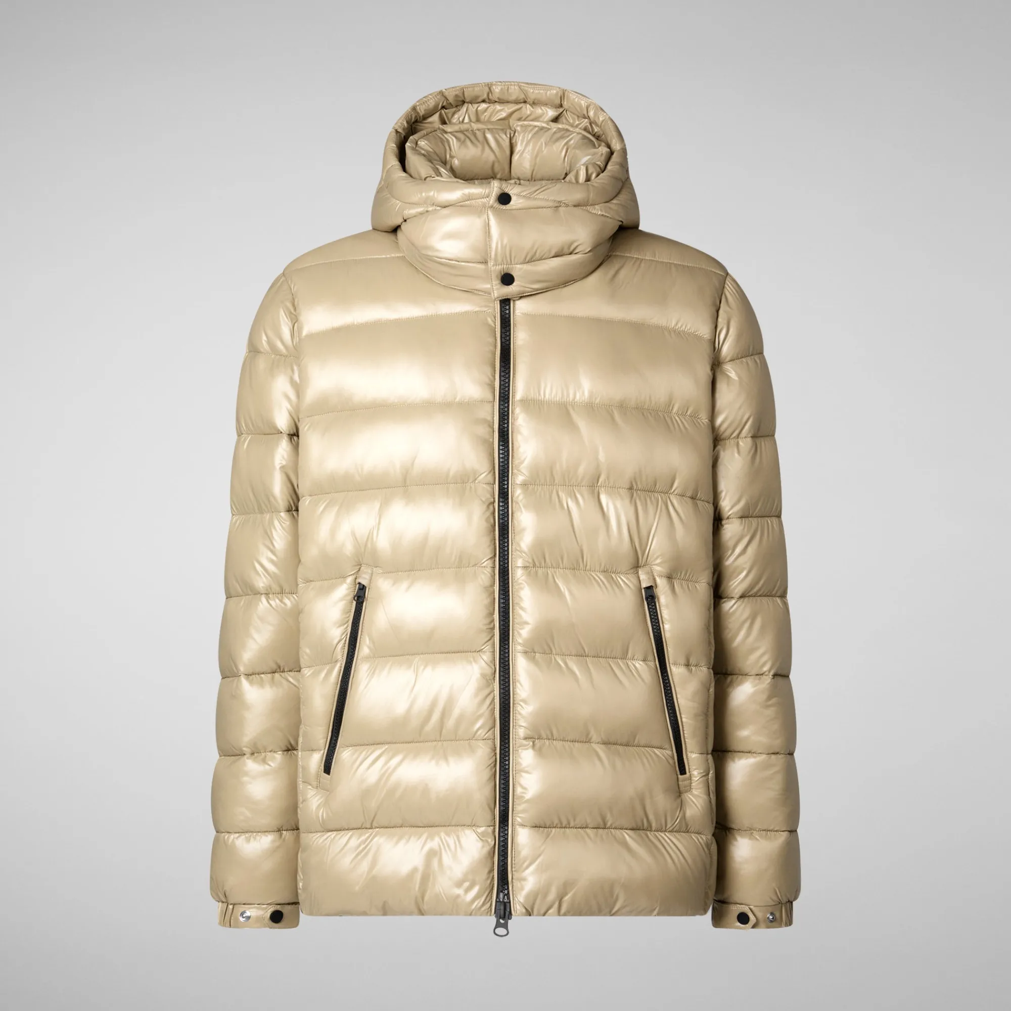 Best Save The Duck Men's  Florian Hooded Animal free Puffer Jacket in Wood Beige WoodBeige