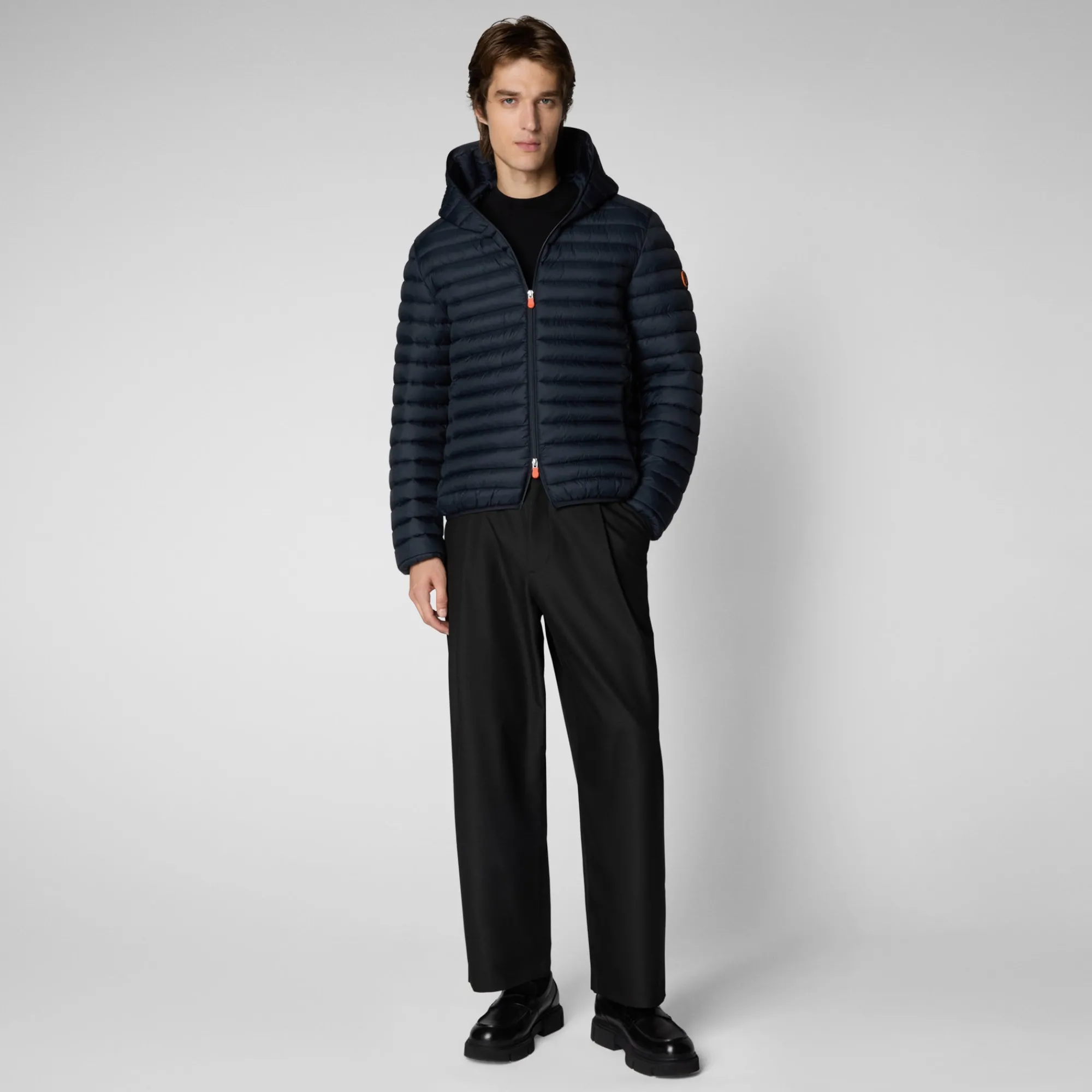 Best Sale Save The Duck Men's  Hooded Animal free Puffer Jacket Donald in Blue Black BlueBlack