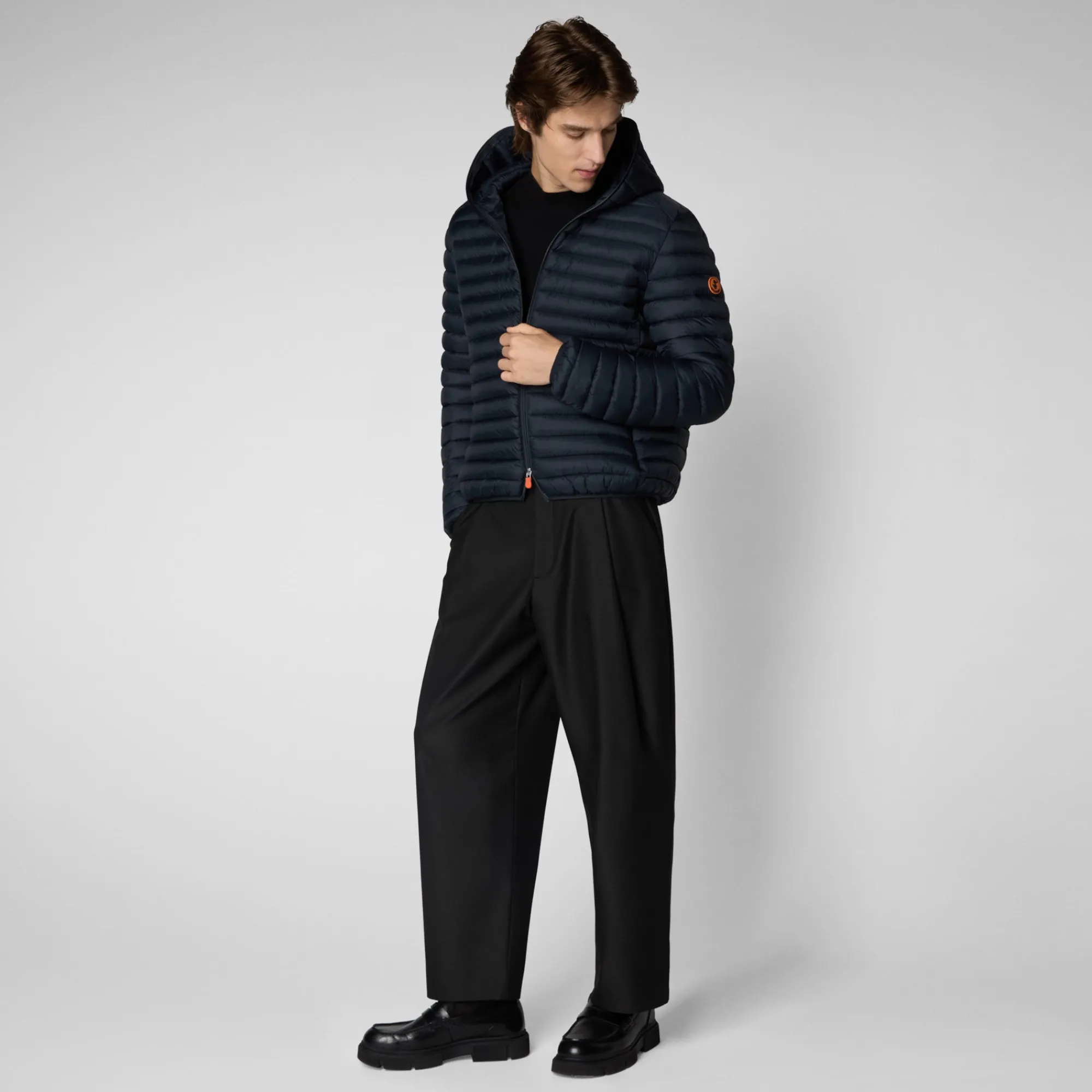 Best Sale Save The Duck Men's  Hooded Animal free Puffer Jacket Donald in Blue Black BlueBlack