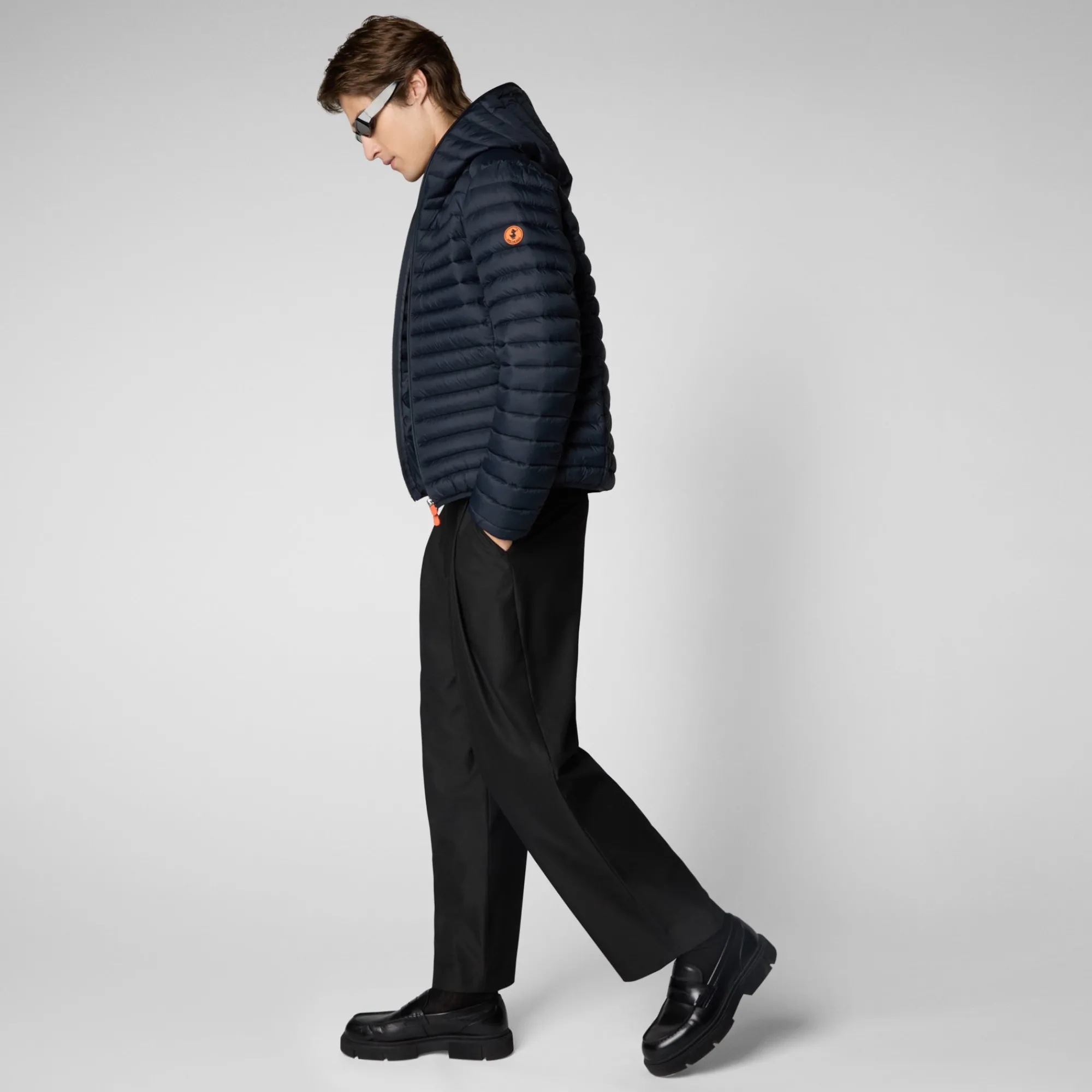 Best Sale Save The Duck Men's  Hooded Animal free Puffer Jacket Donald in Blue Black BlueBlack