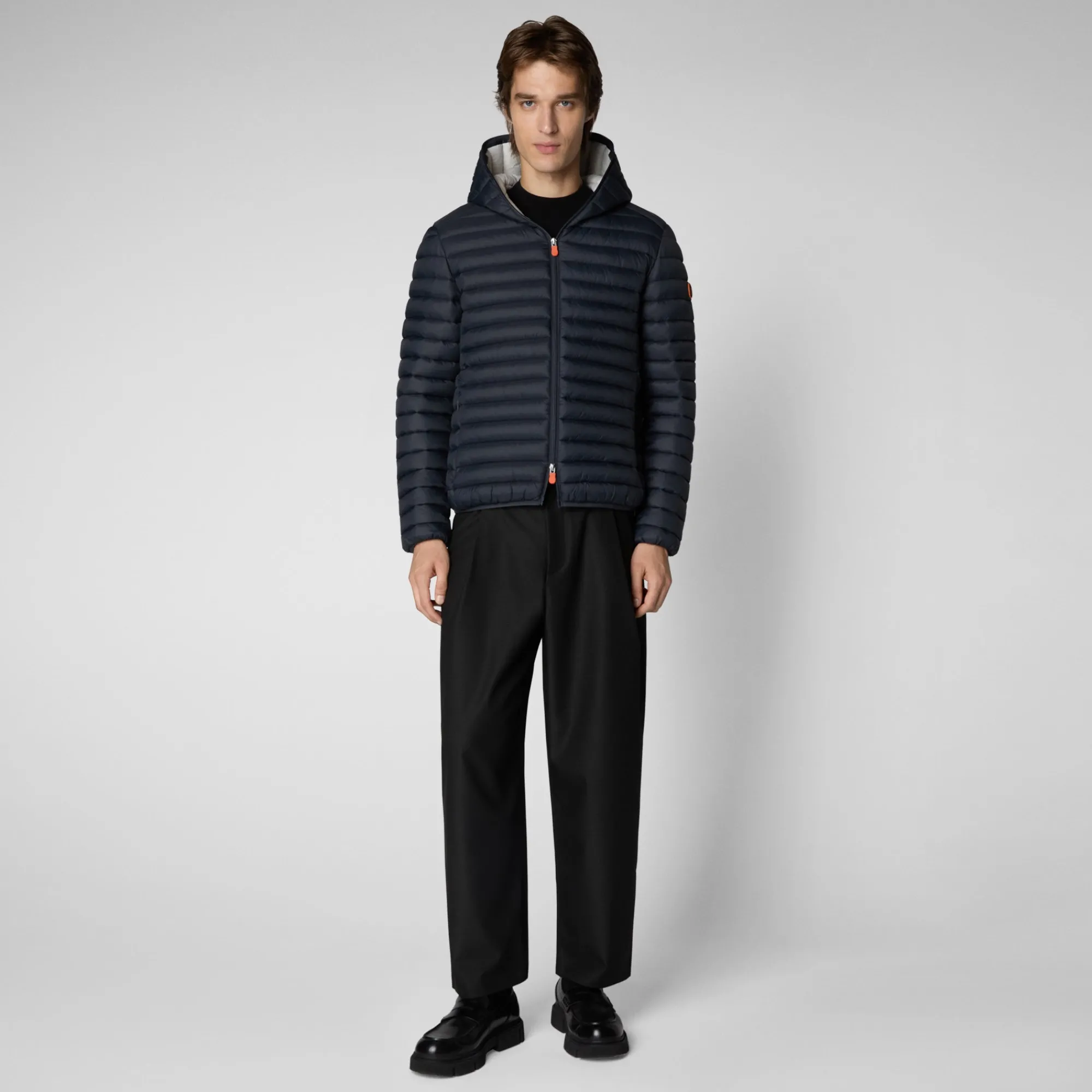 Best Save The Duck Men's Hooded Animal free Puffer Jacket Donald in Grey Black GreyBlack