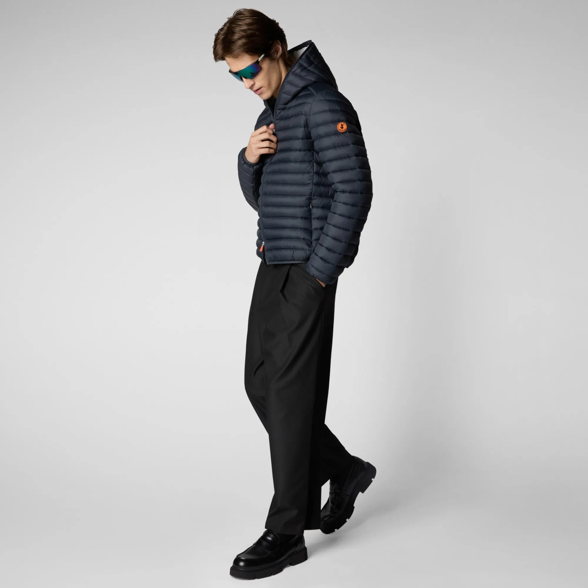 Best Save The Duck Men's Hooded Animal free Puffer Jacket Donald in Grey Black GreyBlack