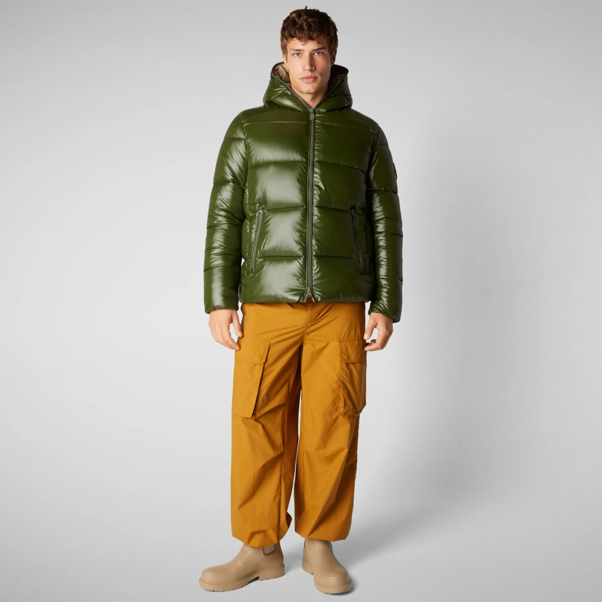 Online Save The Duck Men's  Hooded Animal free Puffer Jacket Edgard in Pine Green PineGreen