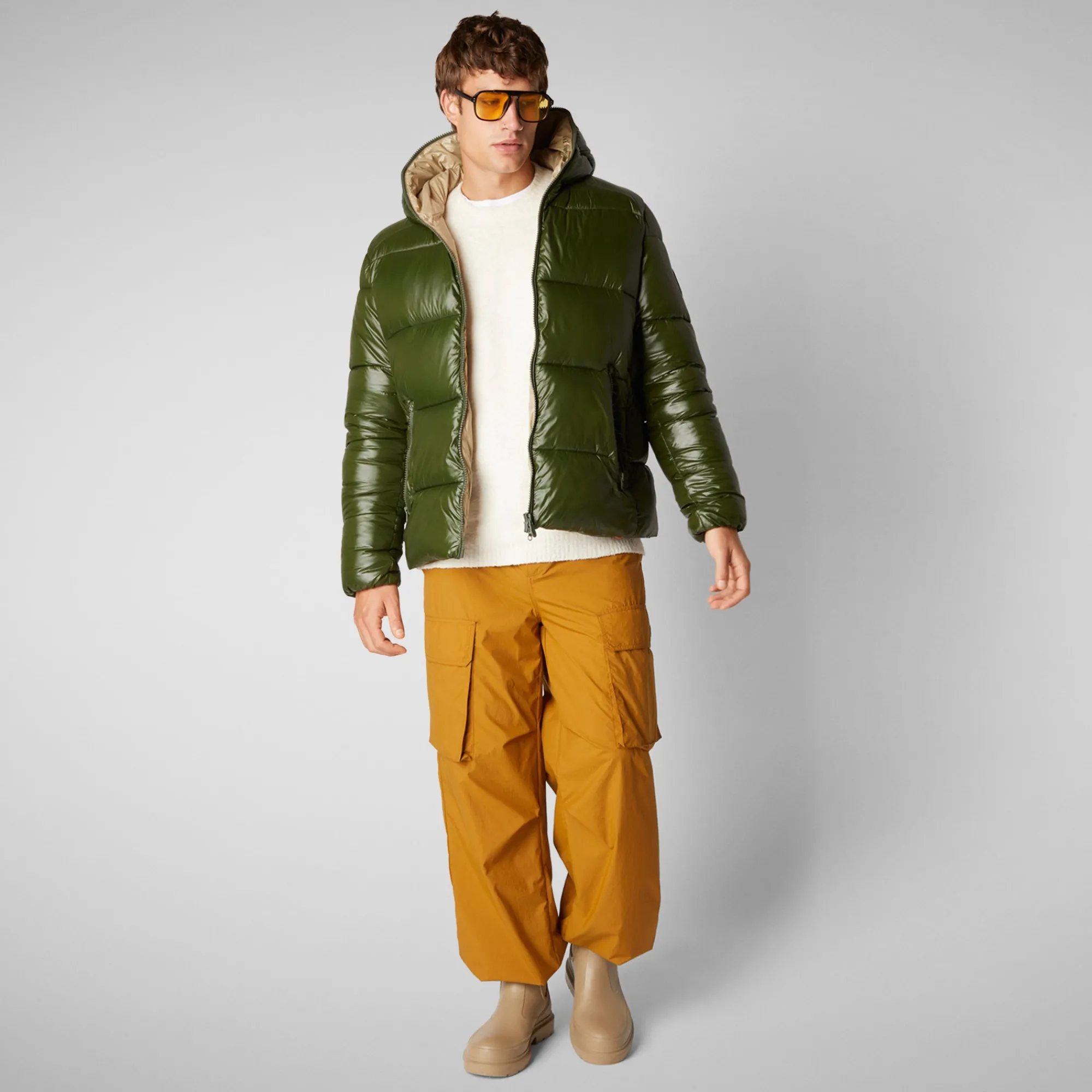 Online Save The Duck Men's  Hooded Animal free Puffer Jacket Edgard in Pine Green PineGreen