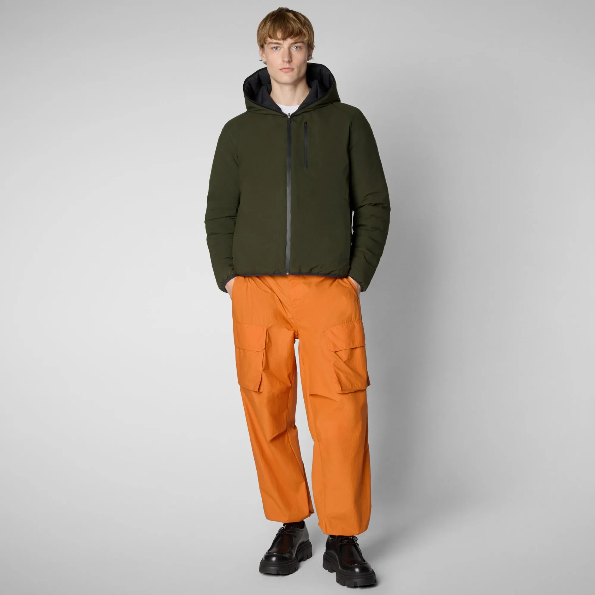 Outlet Save The Duck Men's  Hooded Animal free Puffer Jacket Ezra in Land Green LandGreen