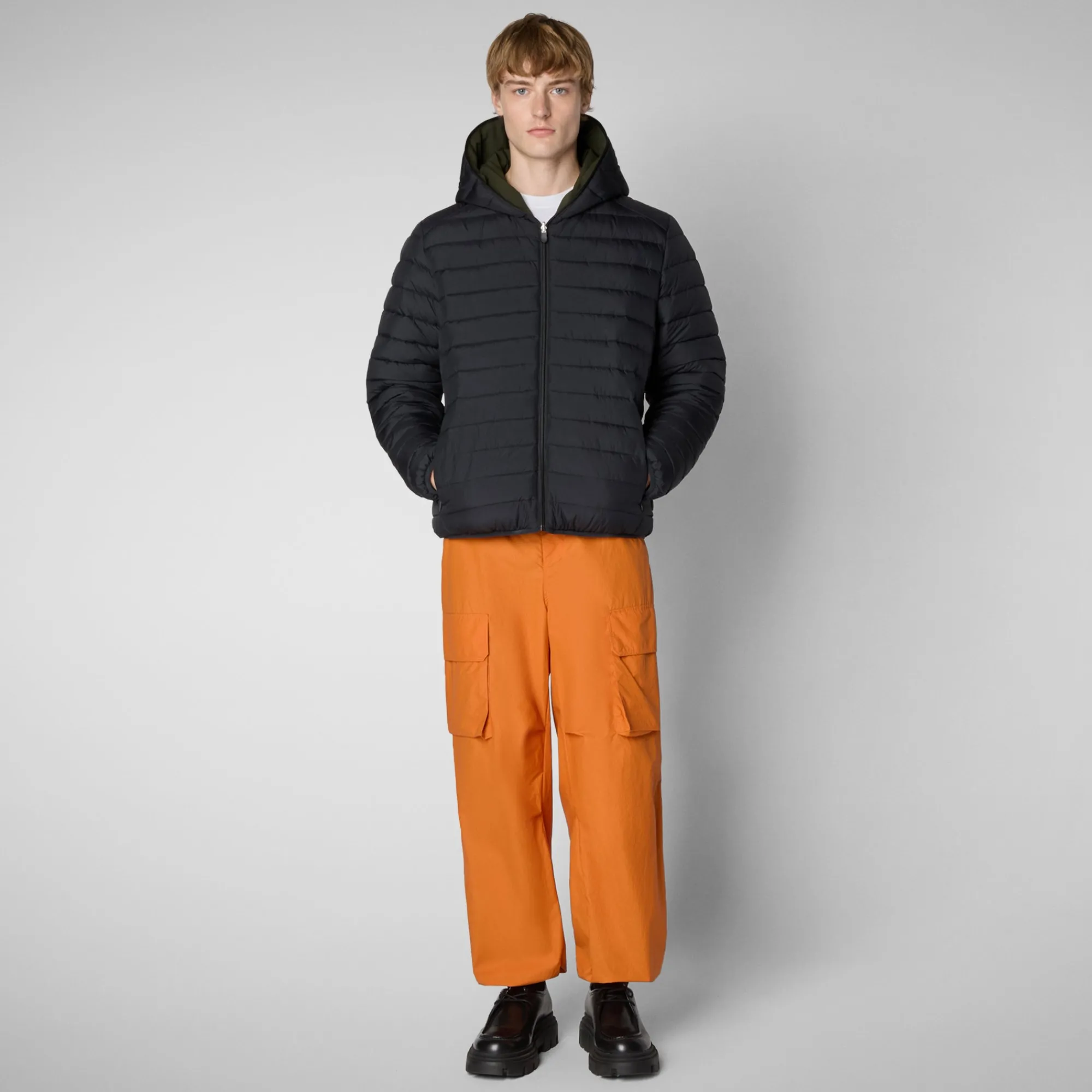 Outlet Save The Duck Men's  Hooded Animal free Puffer Jacket Ezra in Land Green LandGreen