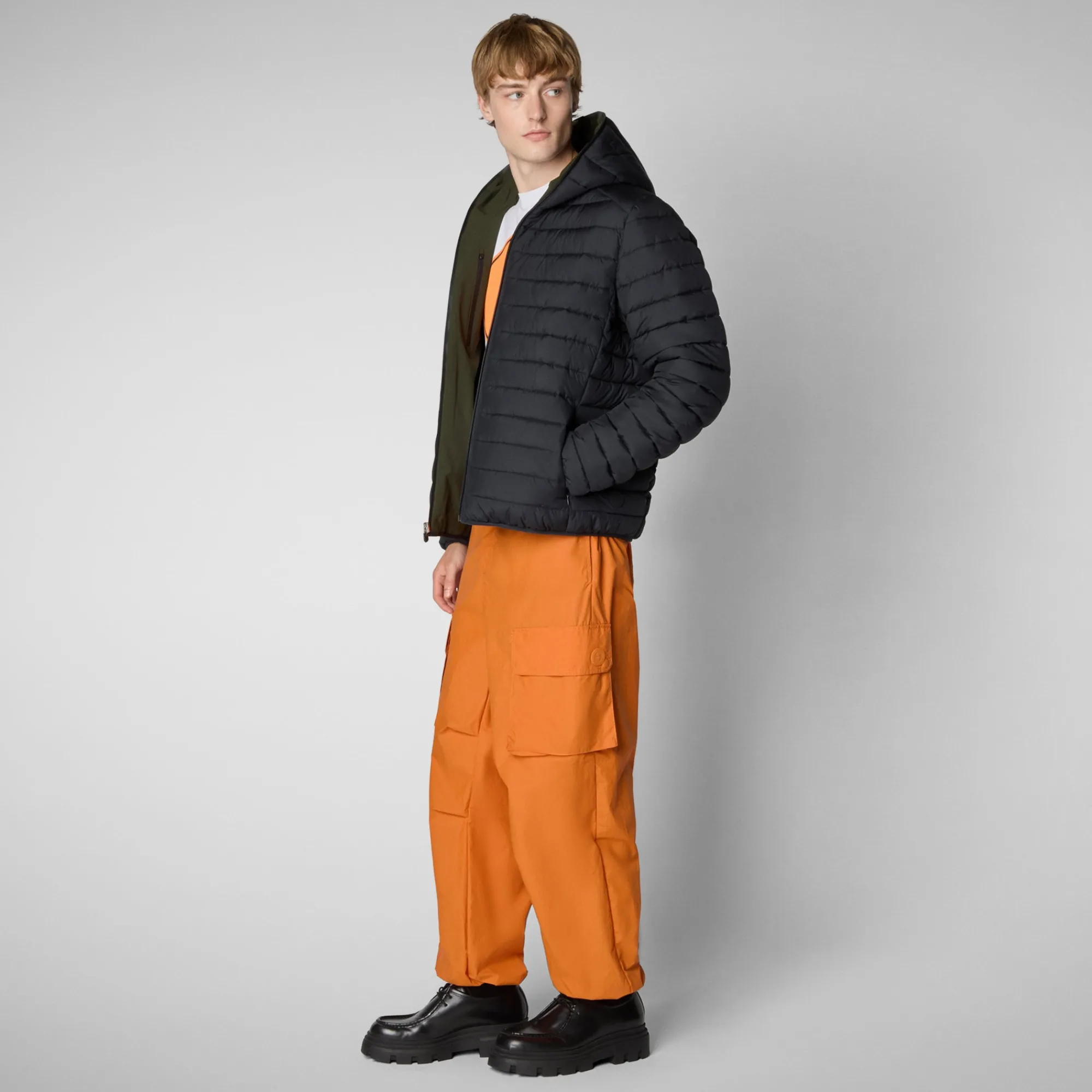 Outlet Save The Duck Men's  Hooded Animal free Puffer Jacket Ezra in Land Green LandGreen