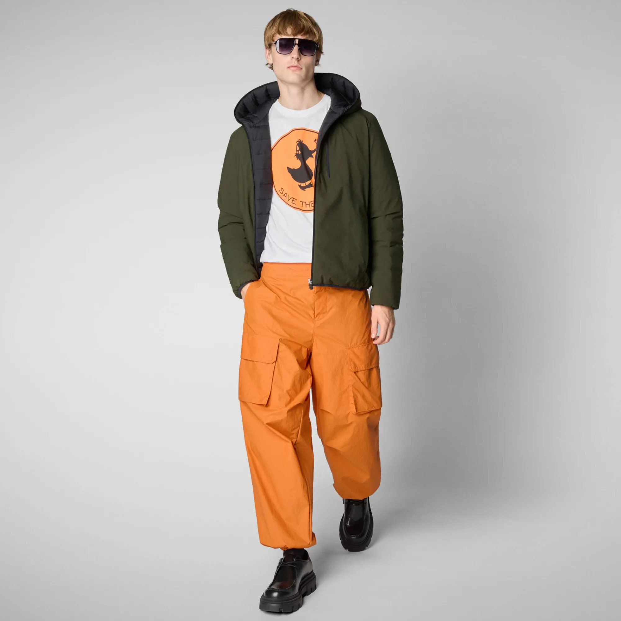 Outlet Save The Duck Men's  Hooded Animal free Puffer Jacket Ezra in Land Green LandGreen