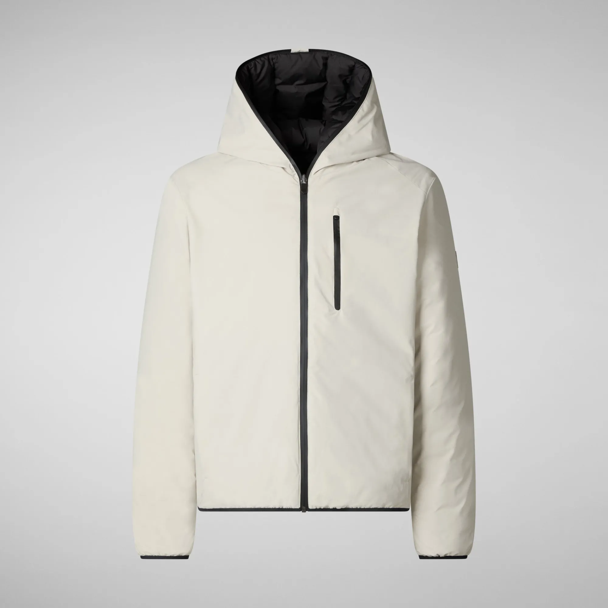 Clearance Save The Duck Men's Hooded Animal free Puffer Jacket Ezra in Rainy Beige RainyBeige