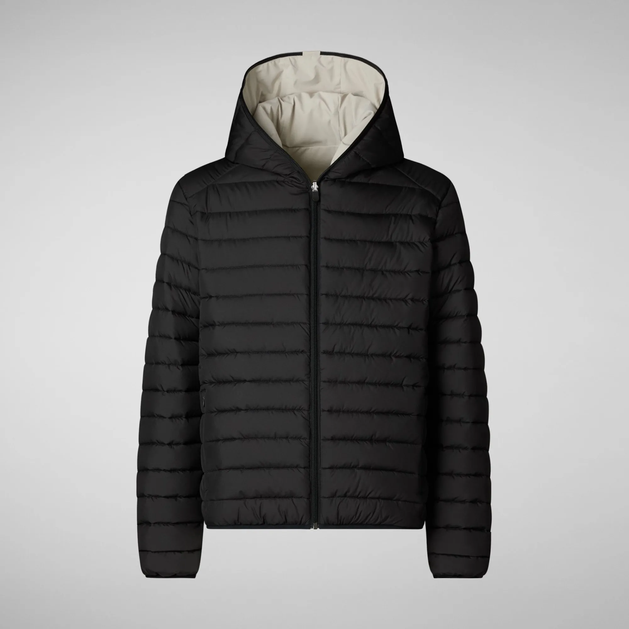 Clearance Save The Duck Men's Hooded Animal free Puffer Jacket Ezra in Rainy Beige RainyBeige