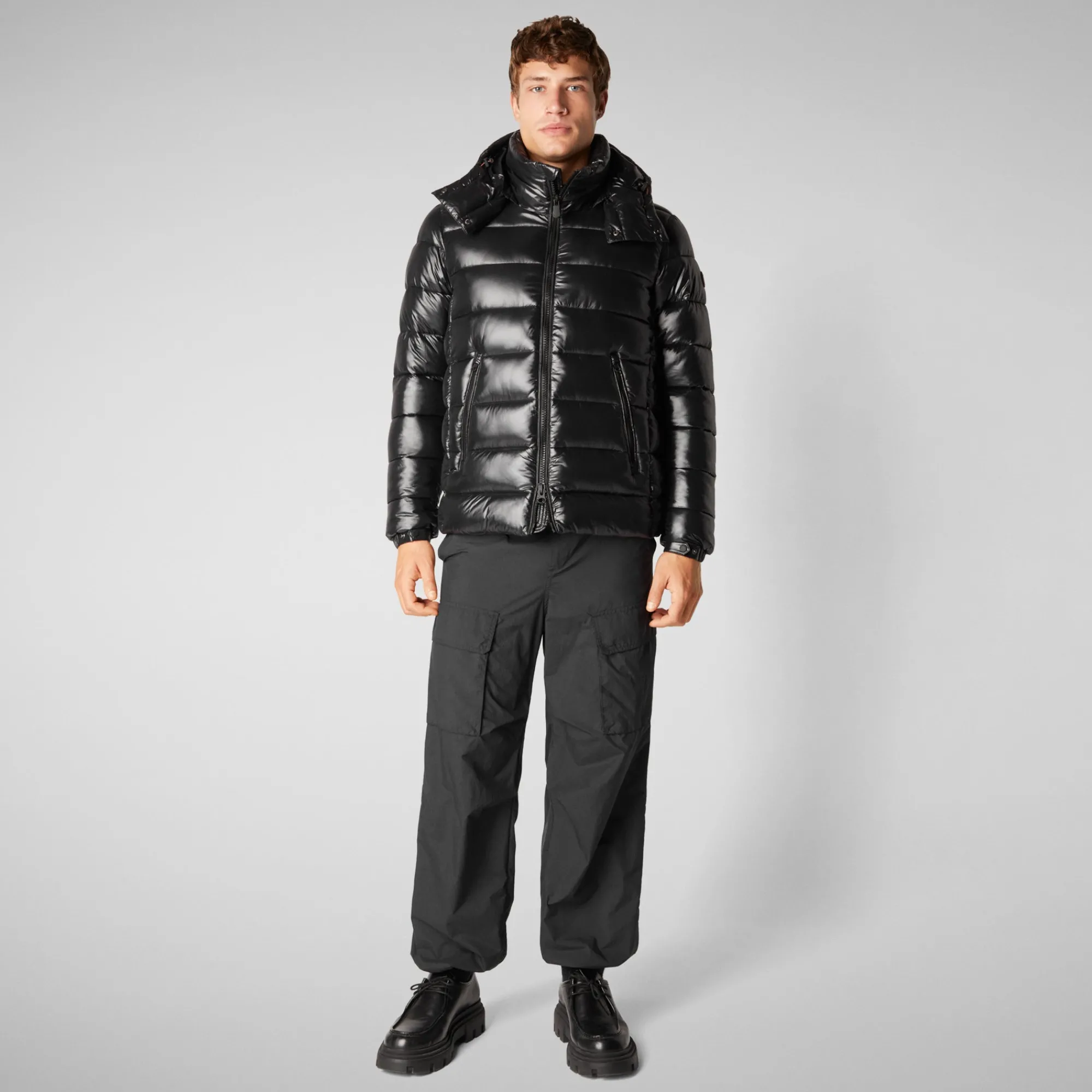 Shop Save The Duck Men's Hooded Animal free Puffer Jacket Florian in Black