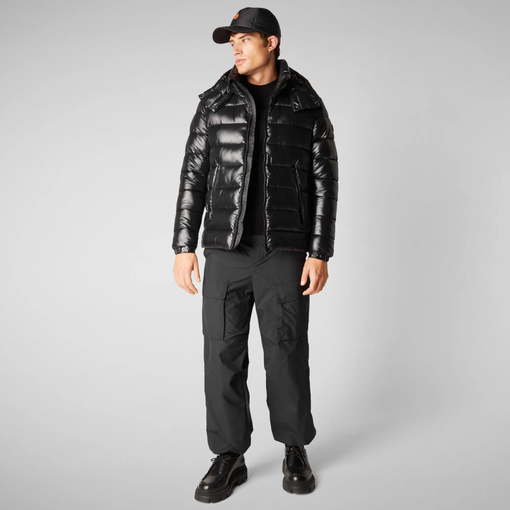 Shop Save The Duck Men's Hooded Animal free Puffer Jacket Florian in Black