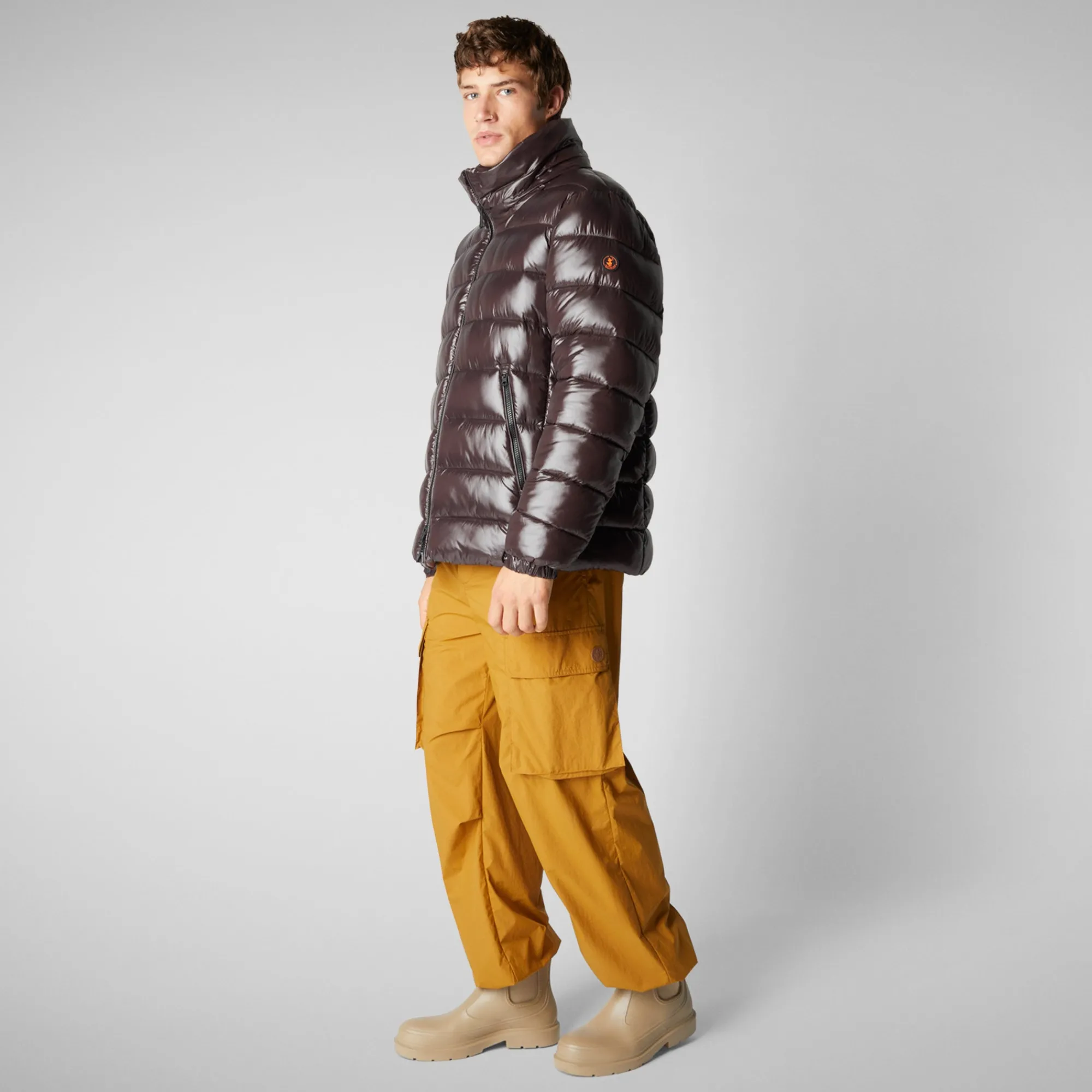 Online Save The Duck Men's Hooded Animal free Puffer Jacket Florian in Brown Black BrownBlack