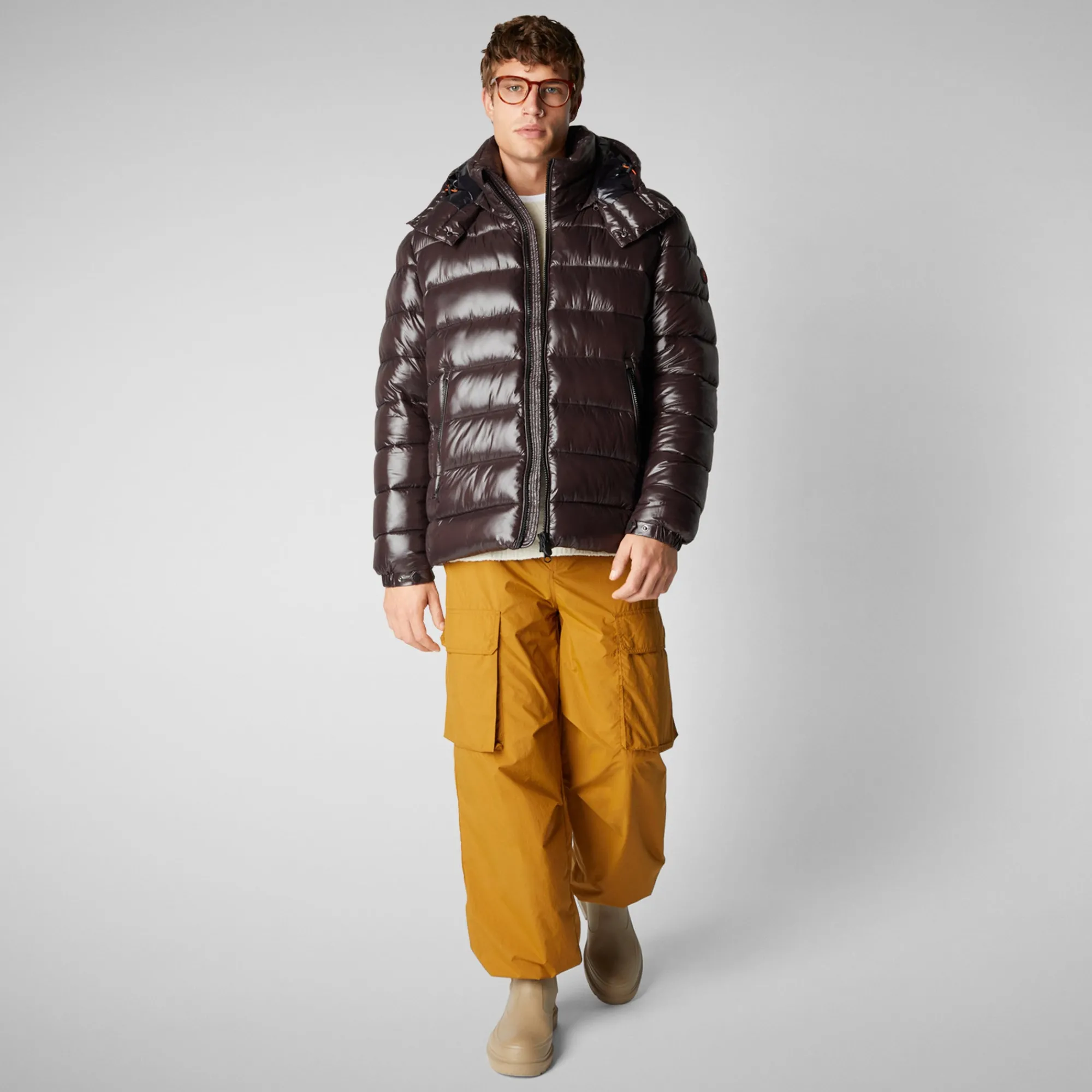 Online Save The Duck Men's Hooded Animal free Puffer Jacket Florian in Brown Black BrownBlack