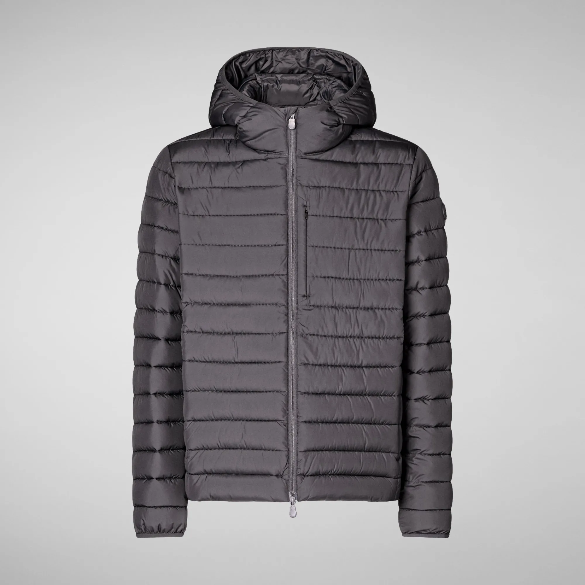Cheap Save The Duck Men's  Hooded Animal free Puffer Jacket Juncus in Grey Black GreyBlack