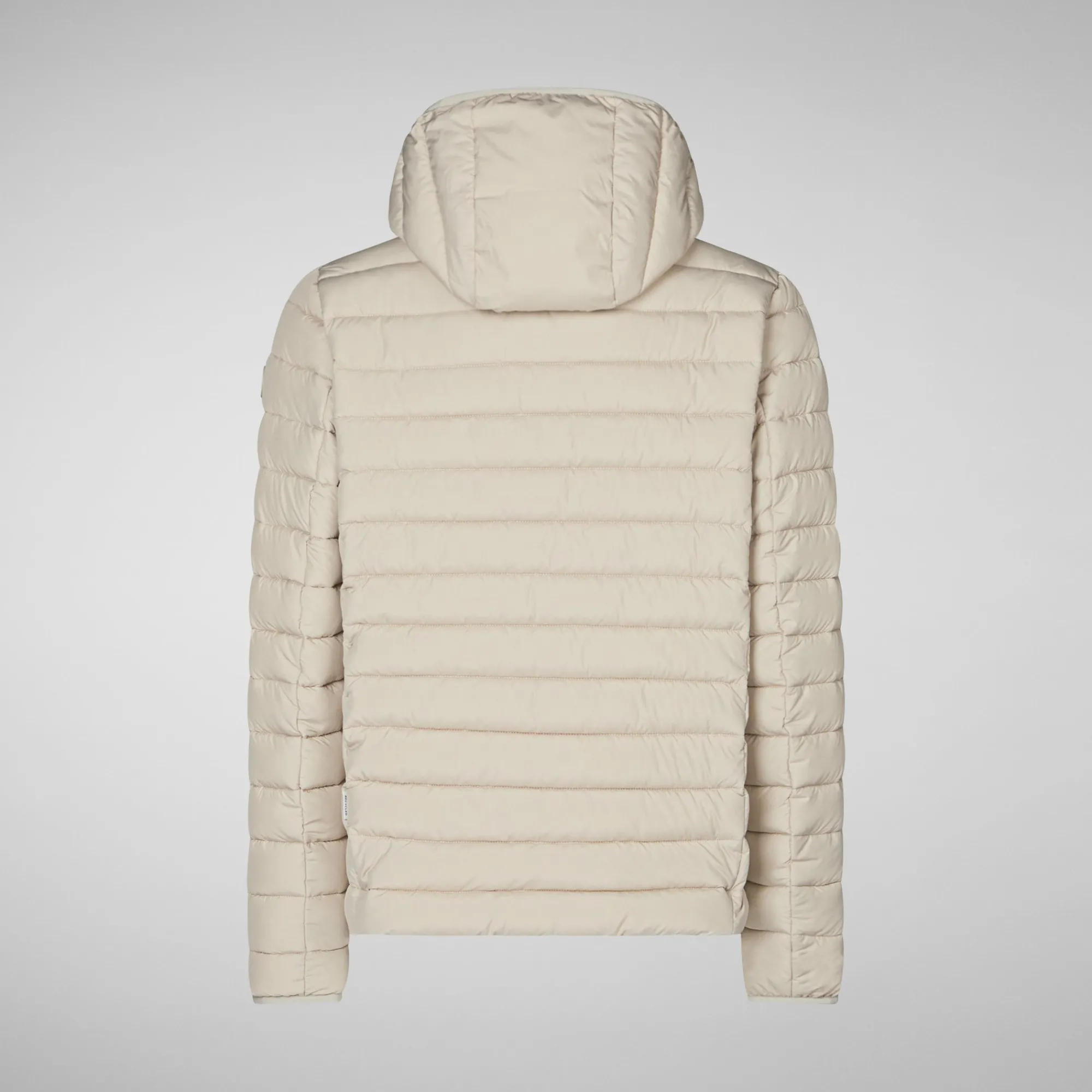 Shop Save The Duck Men's Hooded Animal free Puffer Jacket Juncus in Rainy Beige RainyBeige