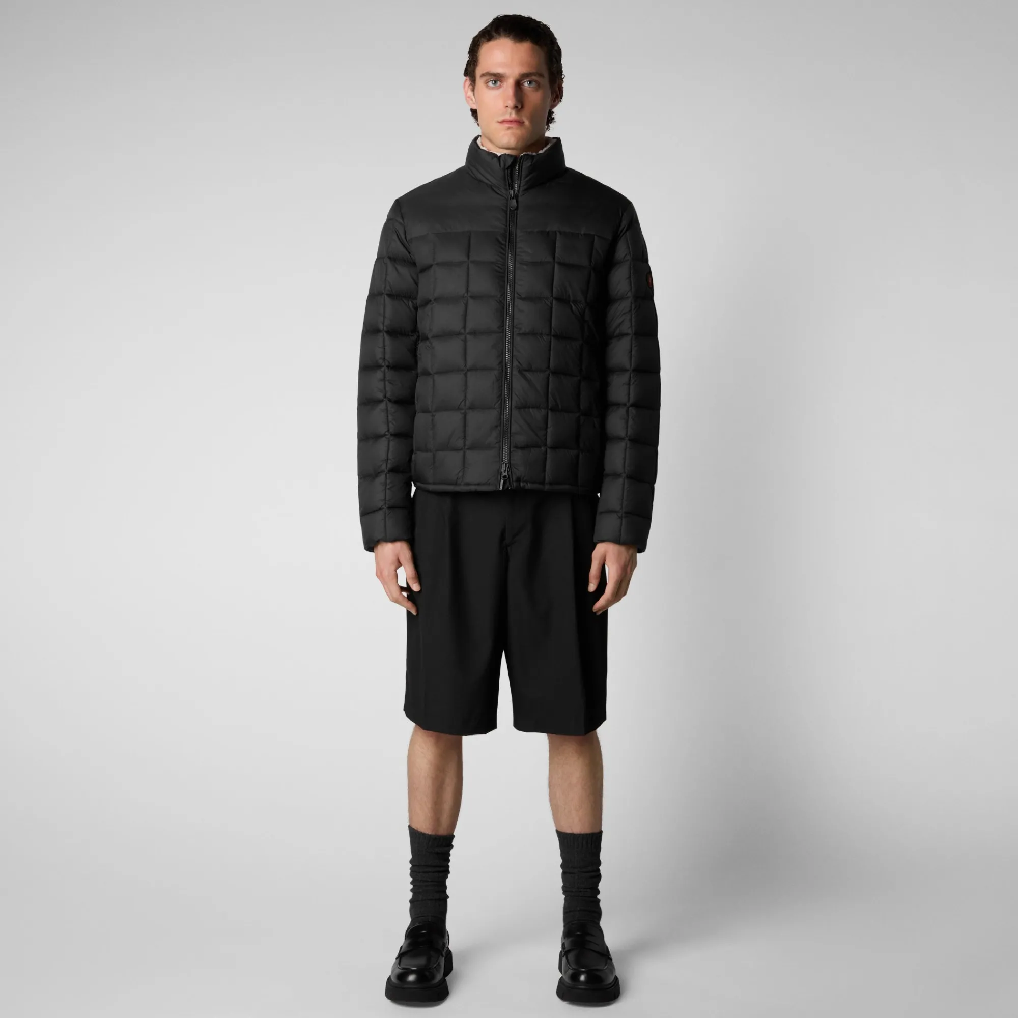 Store Save The Duck Men's Stalis Puffer Jacket with Faux Fur Lining in Black