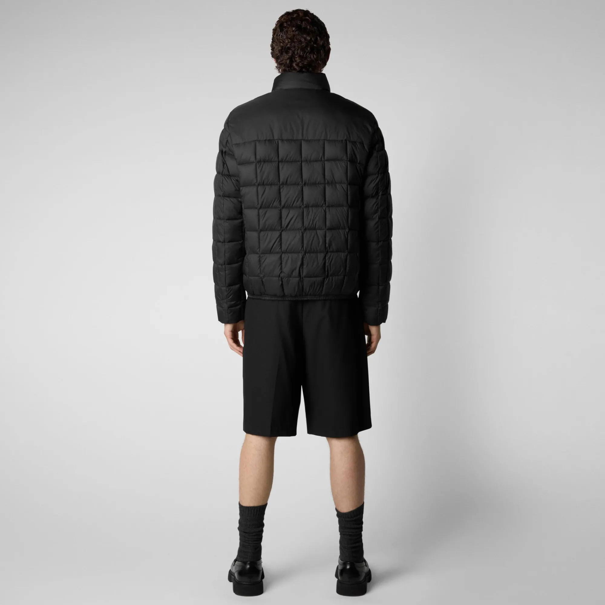 Store Save The Duck Men's Stalis Puffer Jacket with Faux Fur Lining in Black