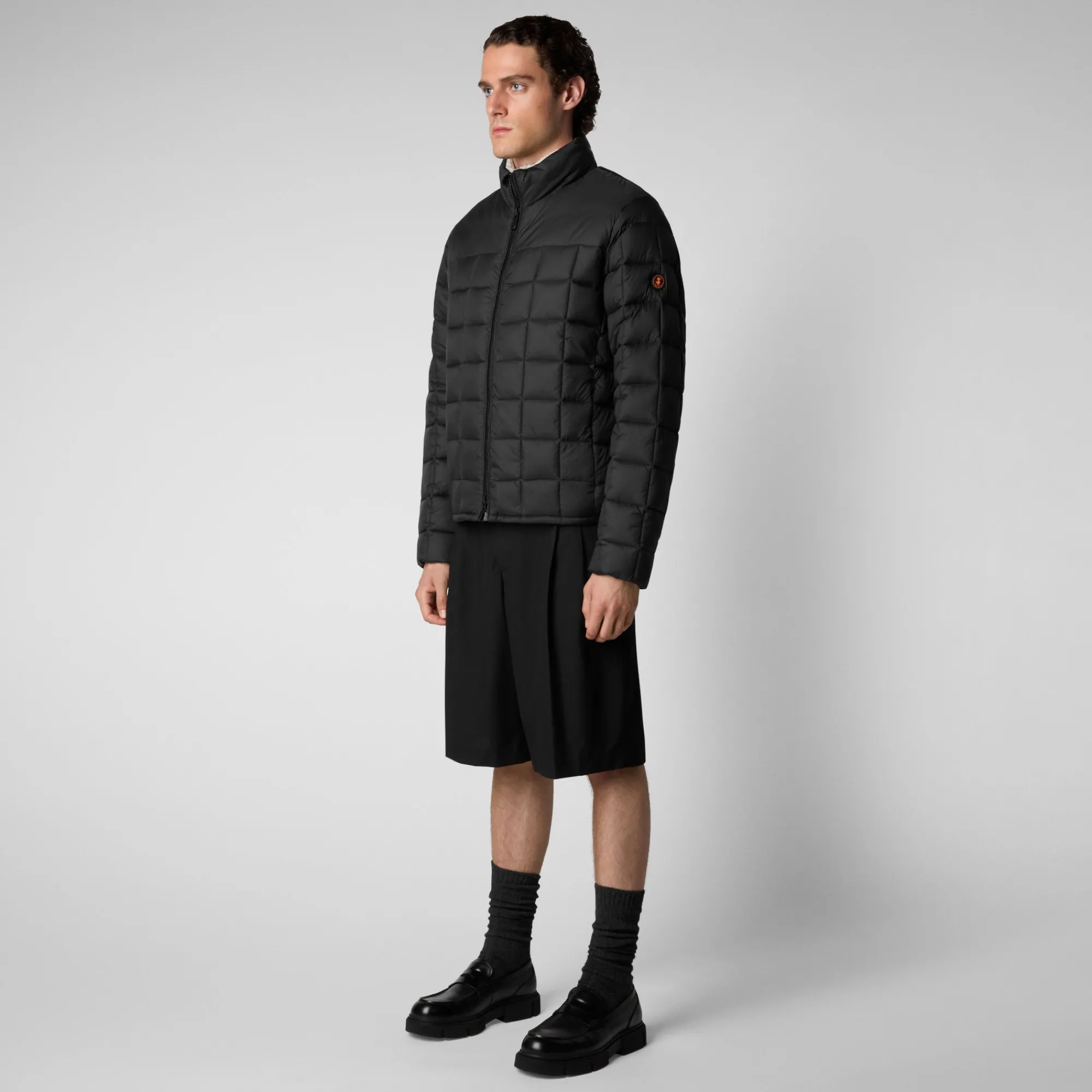 Store Save The Duck Men's Stalis Puffer Jacket with Faux Fur Lining in Black