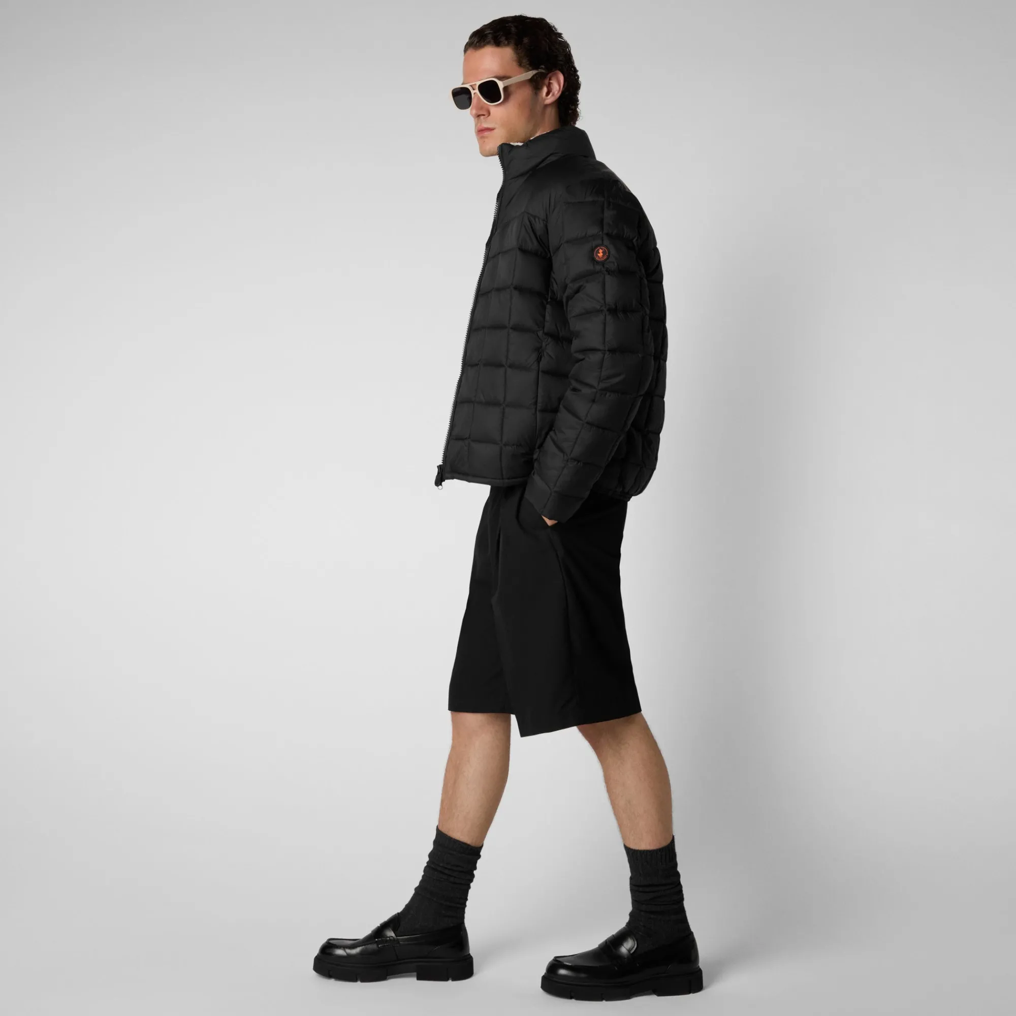 Store Save The Duck Men's Stalis Puffer Jacket with Faux Fur Lining in Black